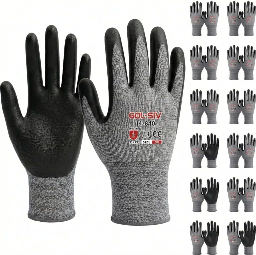 Safety Work Gloves for Men 12 Pairs, Breathable Micro-Foam Nitrile Coated, Non-Slip Grip for Logistics & Auto Repair, Lightweight 15 Gauge Spandex High Dexterity Fit (XL)