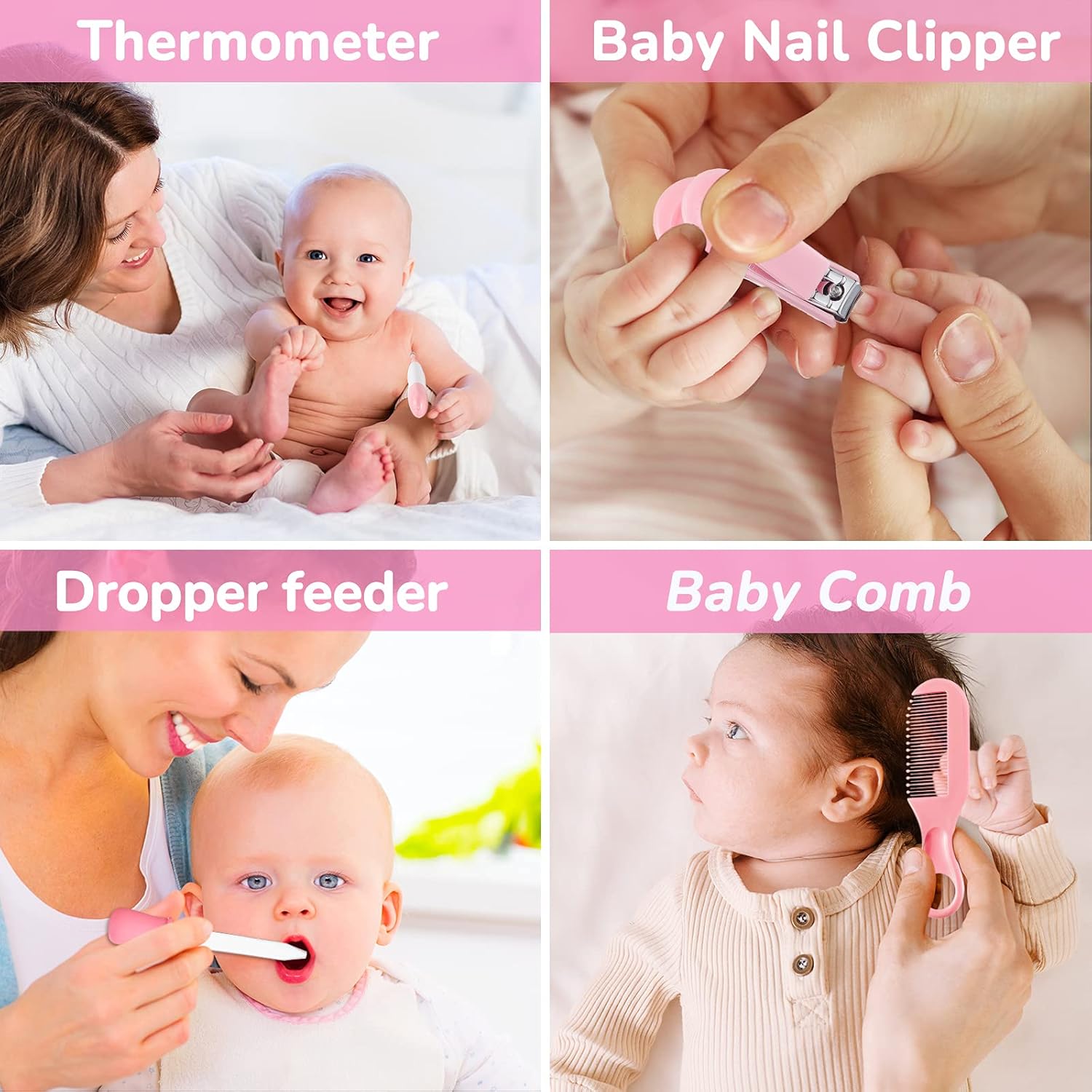 Baby Healthcare and Grooming Kit 20 in 1 Portable Baby Safety Care Set Include Hair Brush Comb Nail Clipper Nasal Aspirator Baby Thermometer for Nursery Newborn Infant Girls Boys Keep Clean (Pink) : Baby