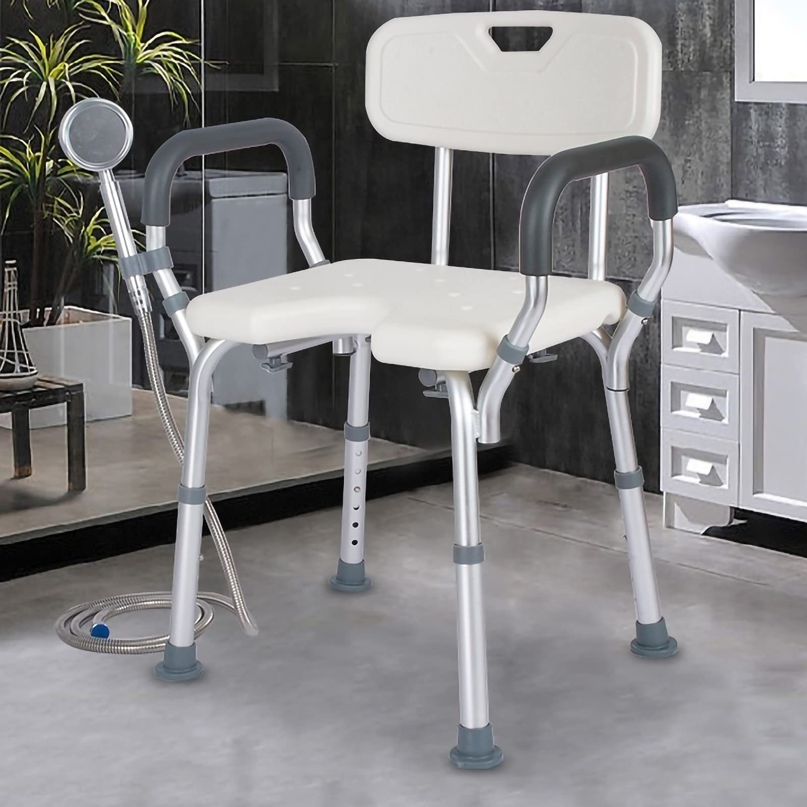 DECTRII Shower Chair with Padded Armrests and Back, Heavy Duty Shower