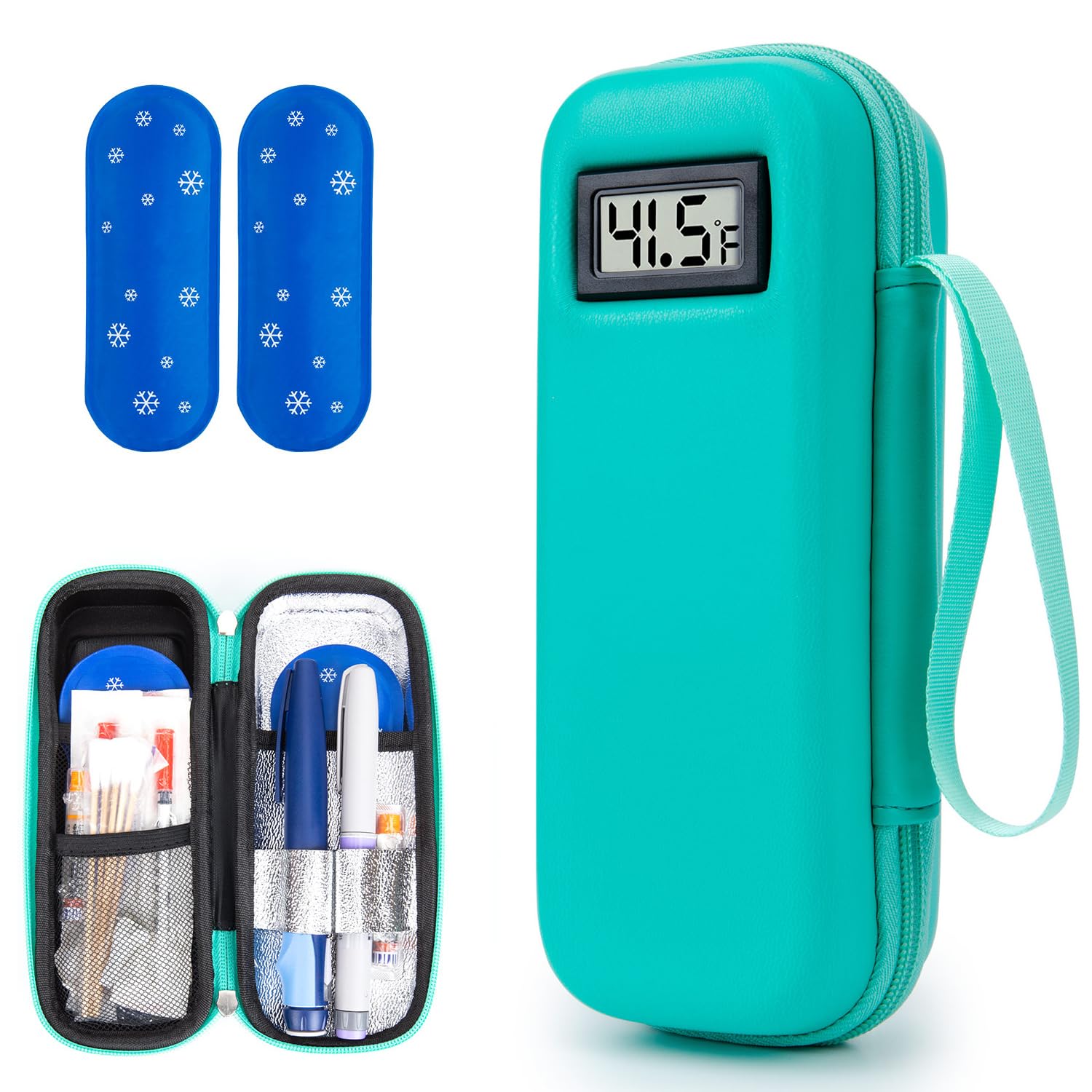 Insulin Cooler Travel Case with Temperature Display, Tsa Approved, Refrigerated Medicine Travel Case with 2 Ice Packs, Insulin Pen & Other Diabetic Supplies Organizer for Trip and Daily