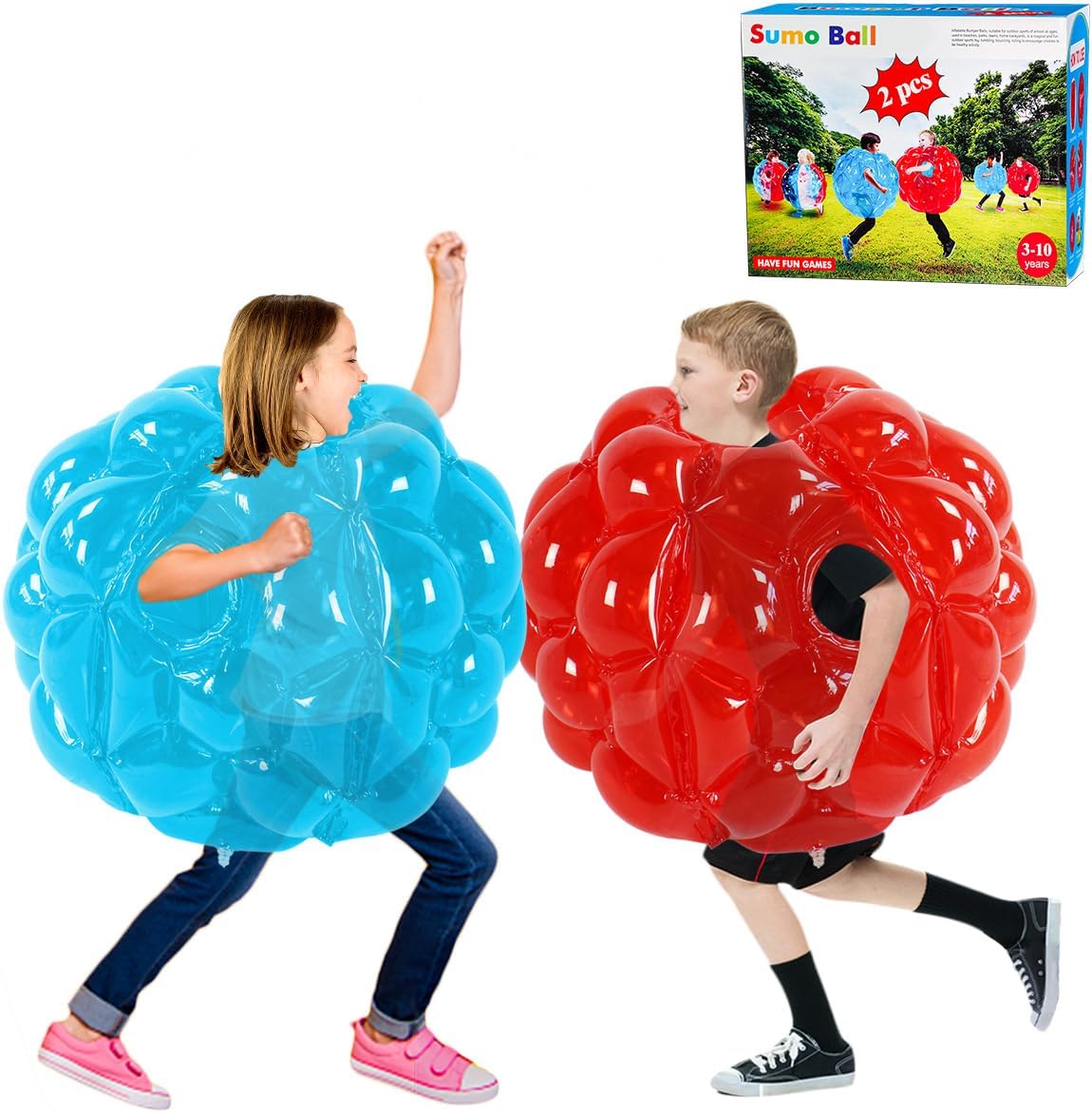 ZHUYNXIR 2 PC Sumo Balls for Kids, Bumper Hoper Ball for Kid, Kids Sumo Balls, Sumo Bubble Ball for Child Outdoor Team Gaming Play for 3+ Ages.24 Inch,Blue+red.