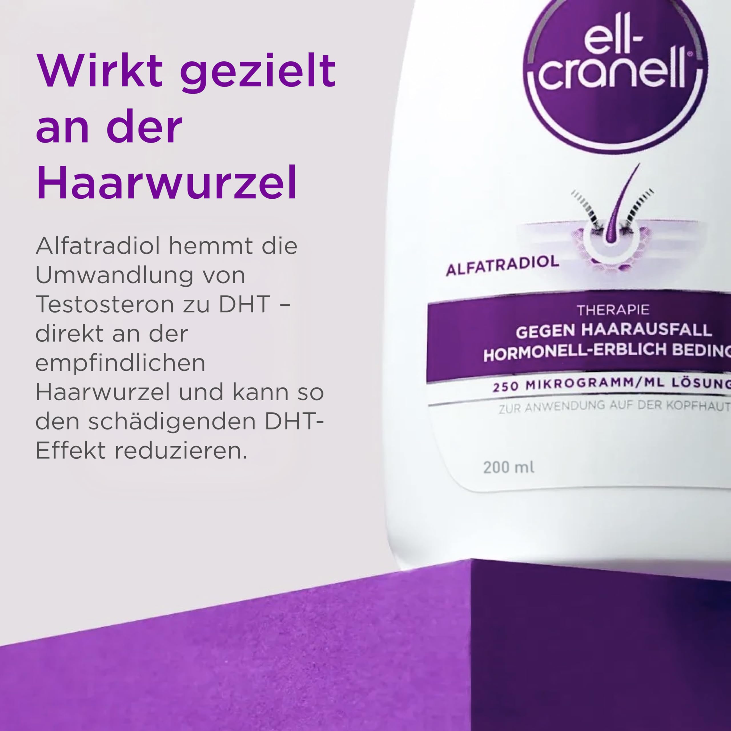 Ell Cranell, 3x200 ml Lösung bei hormonell-erblich bedingtem Haarausfall, für Männer und Frauen geeignet, zielgerichtete Wirkung gegen DHT, Vorteilspackung