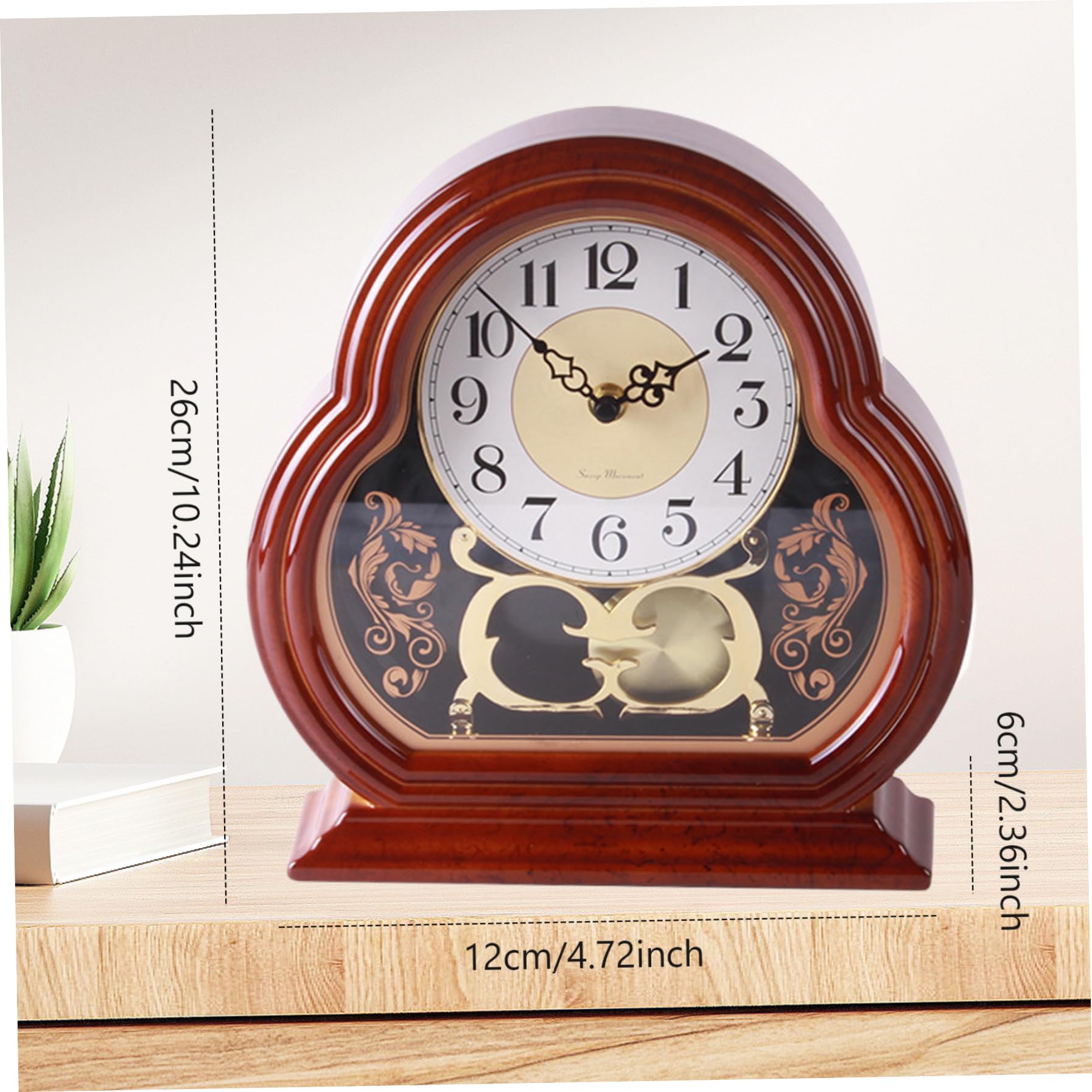 Relojes de repisa para Sala de Estar, Reloj de Manto de Madera de 10.2 Pulgadas con Columpio de péndulo, Reloj de repisa pequeña para Chimenea