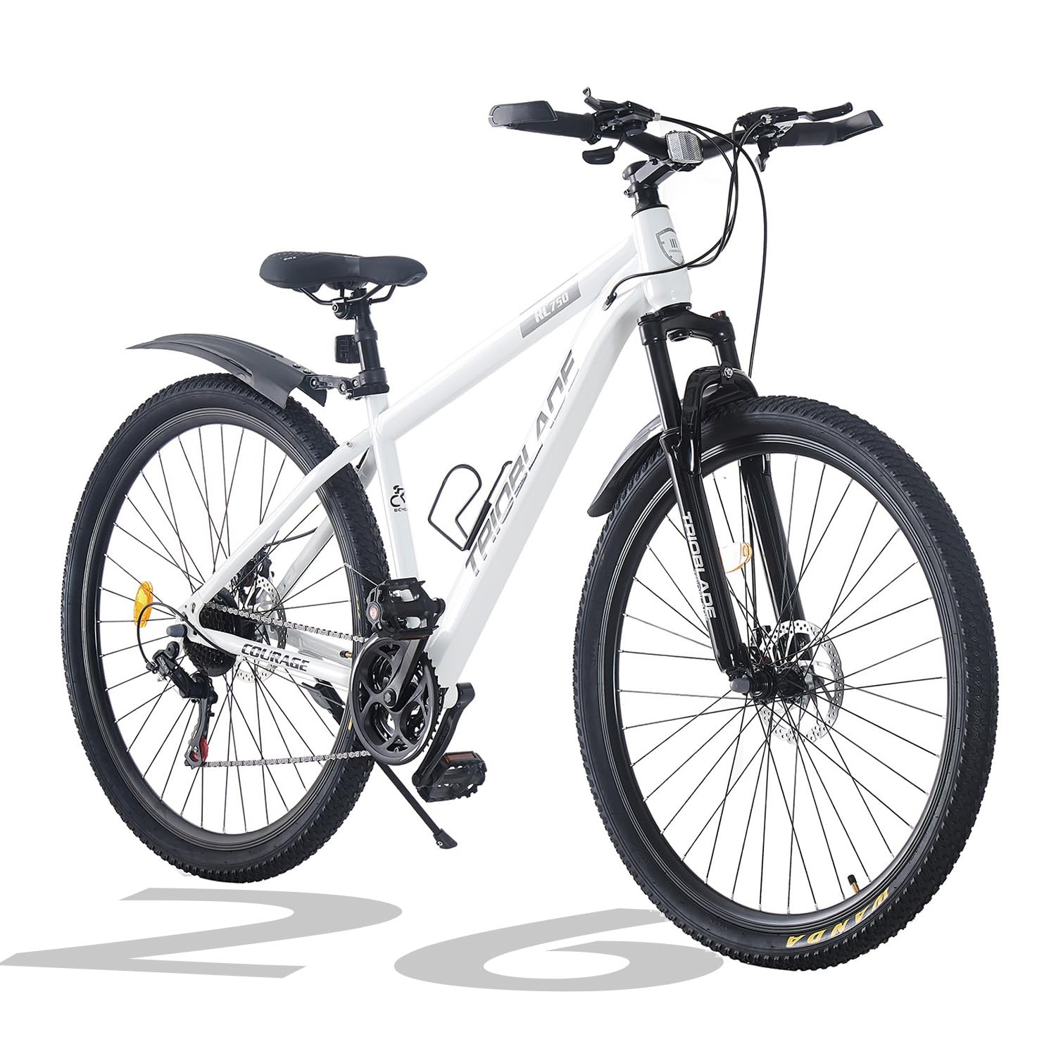 TRIOBLADE 24/26/27.5/29 Inch Mountain Bike 21 Speeds Bike 17.5 Inch Lightweight Aluminium Frame Bicycle for Adult Men Women, Lockout Suspension Fork, Dual Disc Brake (26inch, White)
