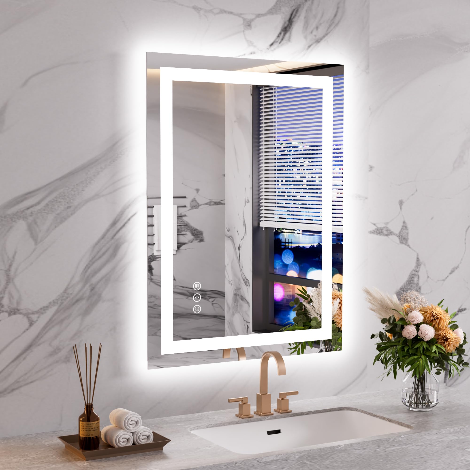 WEER Bathroom Mirror with LED Lights, 60x80cm Wall Mounted Vanity Mirror, 3 Colours Dimmable, Illuminated Backlit Demister Pad, HD Tempered Glass, IP44 Waterproof, Vertical or Horizontal — image 1