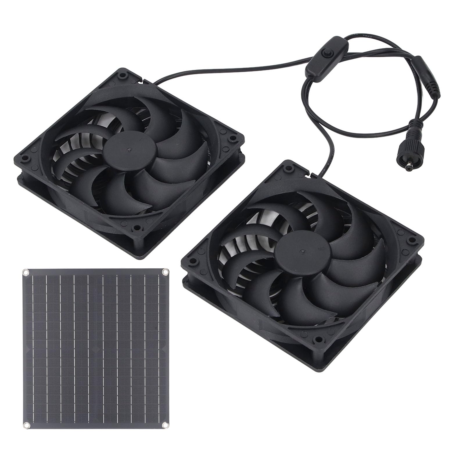 Ventilateur Solaire Étanche IPX7, 25W, 3200TR/Min, Double Ventilateur d'Extraction pour Camping-Car, Serres, Maison, Animaux