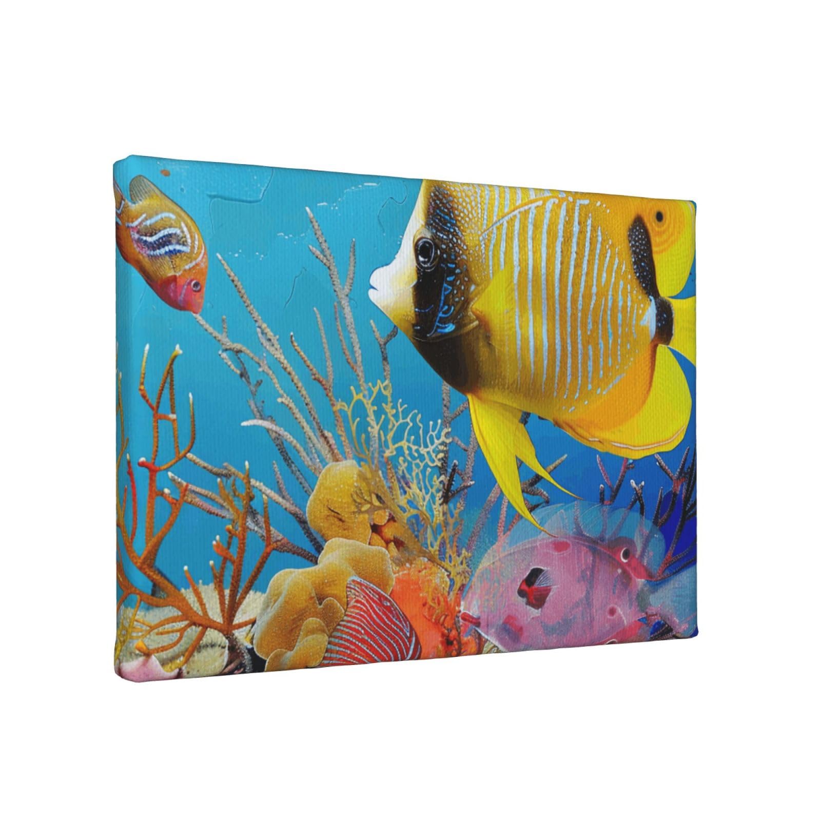 YKLJG Tropical Fish Printed Wall Art Canvas Painting 30x20 CM Wooden Framed Picture Painting Artwork Prints for Bedroom Kitchen Home Office Decor