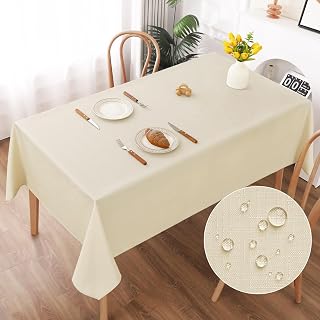 AooHome Tischdecke Abwaschbar, Beige Tischdecken 140x220cm Leinen-Optik Tischtuc