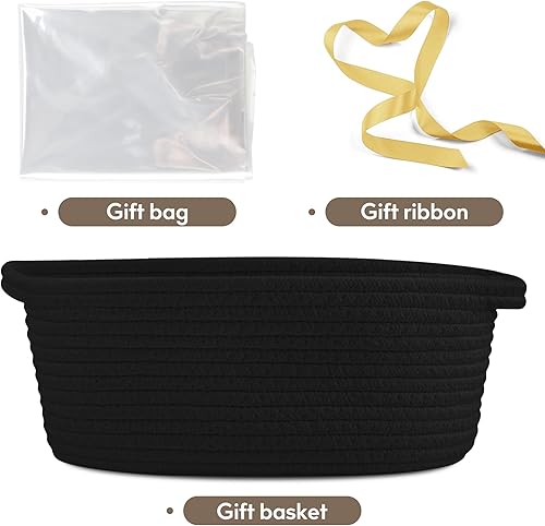 Miniatura 3 de Pro Goleem Cesta tejida pequeña con bolsas de regalo y cintas, cestas duraderas para regalos, cesta de cuerda pequeña vacía para almacenamiento