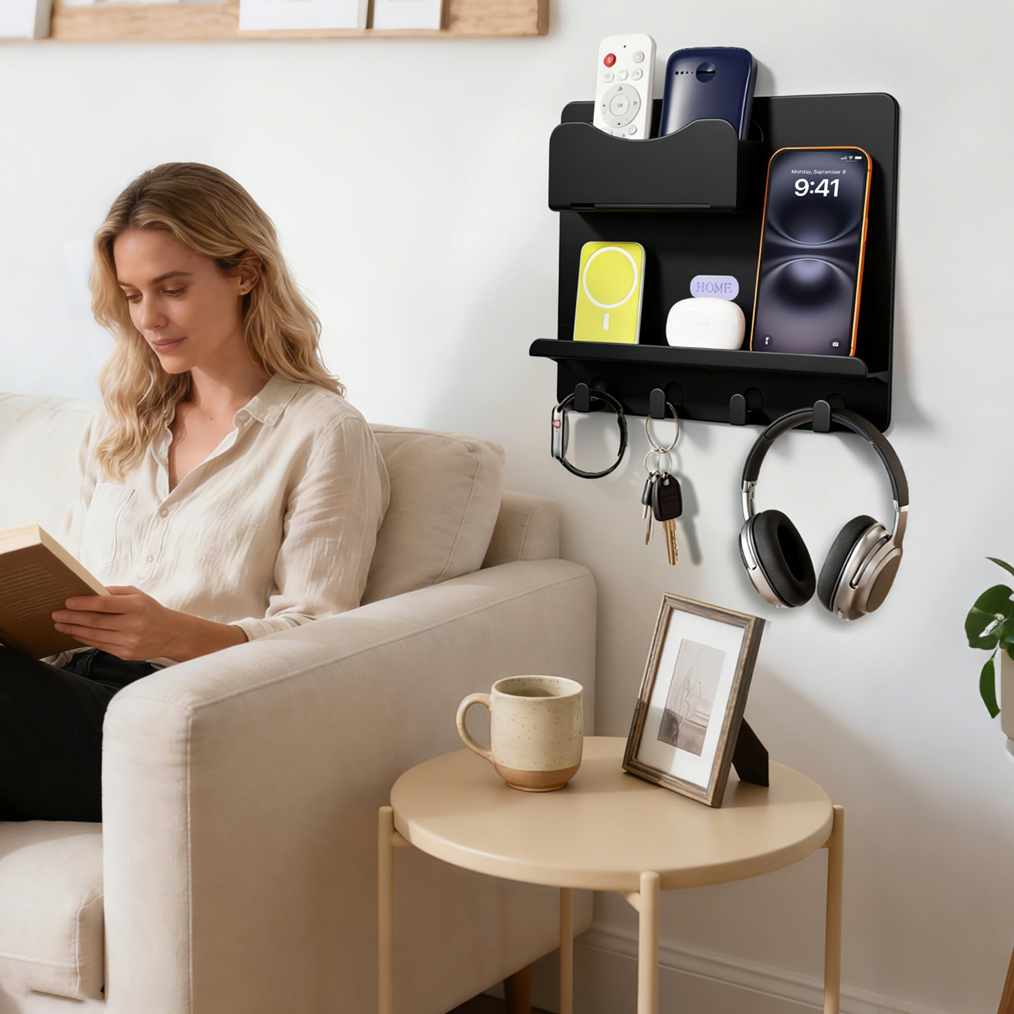 Floating Shelves for Bedside Shelf Accessories Organizer, Wall Mount Self Stick On, Cute Room Decor Aesthetic, Girls Room Decor, Cool Stuff For Bedroom Storage And Organization, Bedside Wall Organizer: New Style-Black