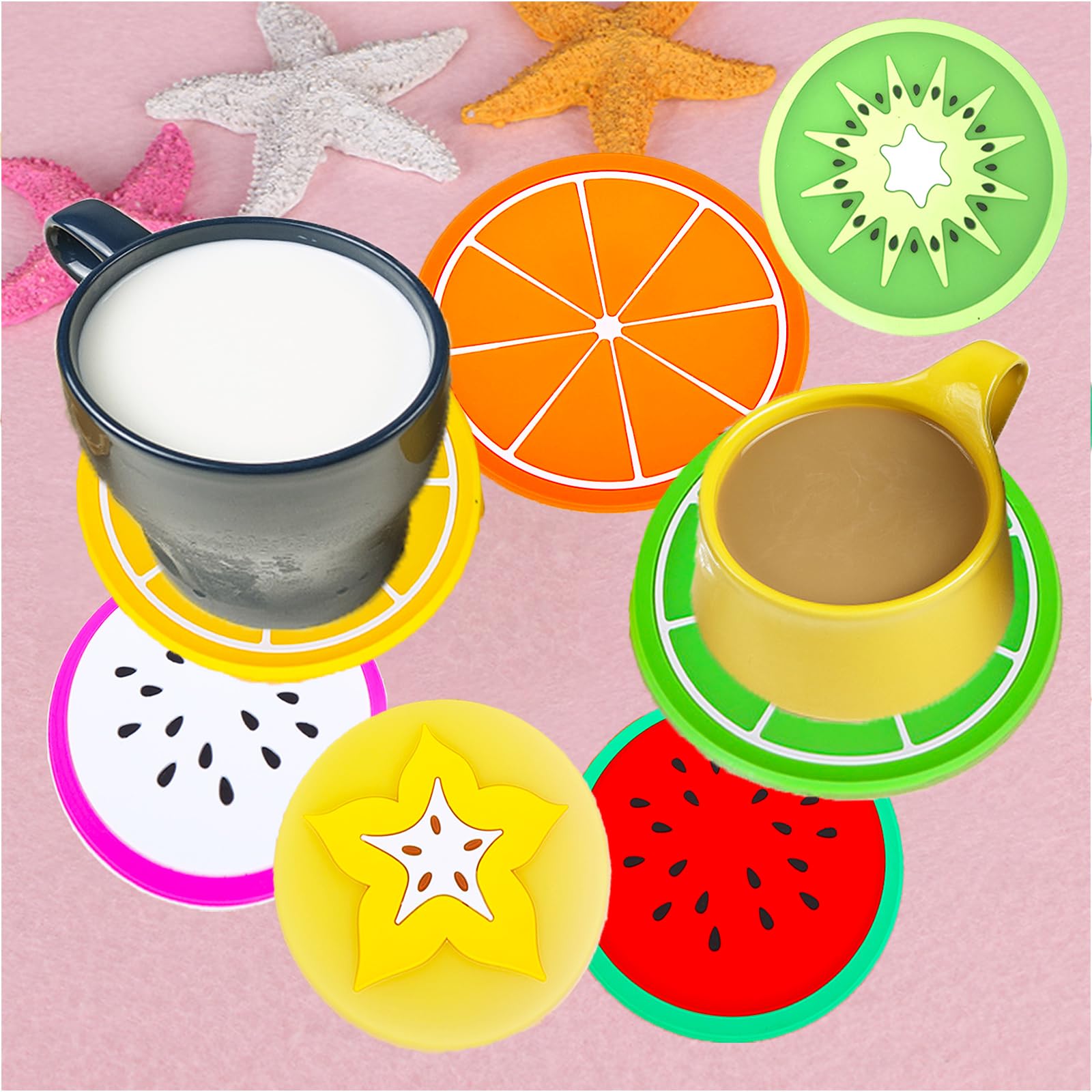 Coasters Antiscivolo Sottobicchieri Silicone 8 Pezzi - Per Tazze E Bicchieri | Design Con Supporto E Scanalature Sottobicchieri Rotondi