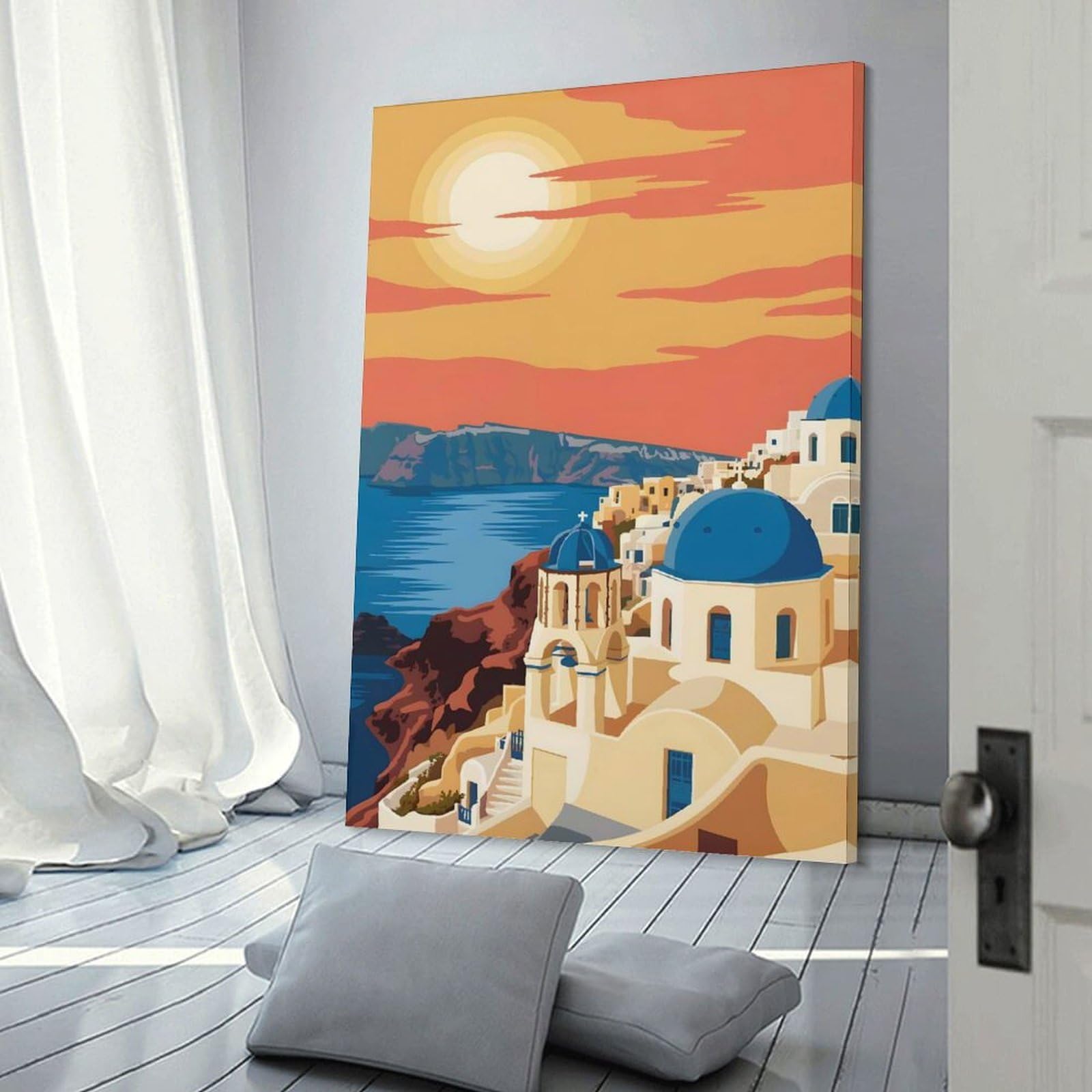Junmoney Decorative Canvas Print Santorini Greece Travel (5), 24x36inch(60x90cm), for Entrance Spaces, Stair Walls Or Halls, A Neat Decor Update for Hallways
