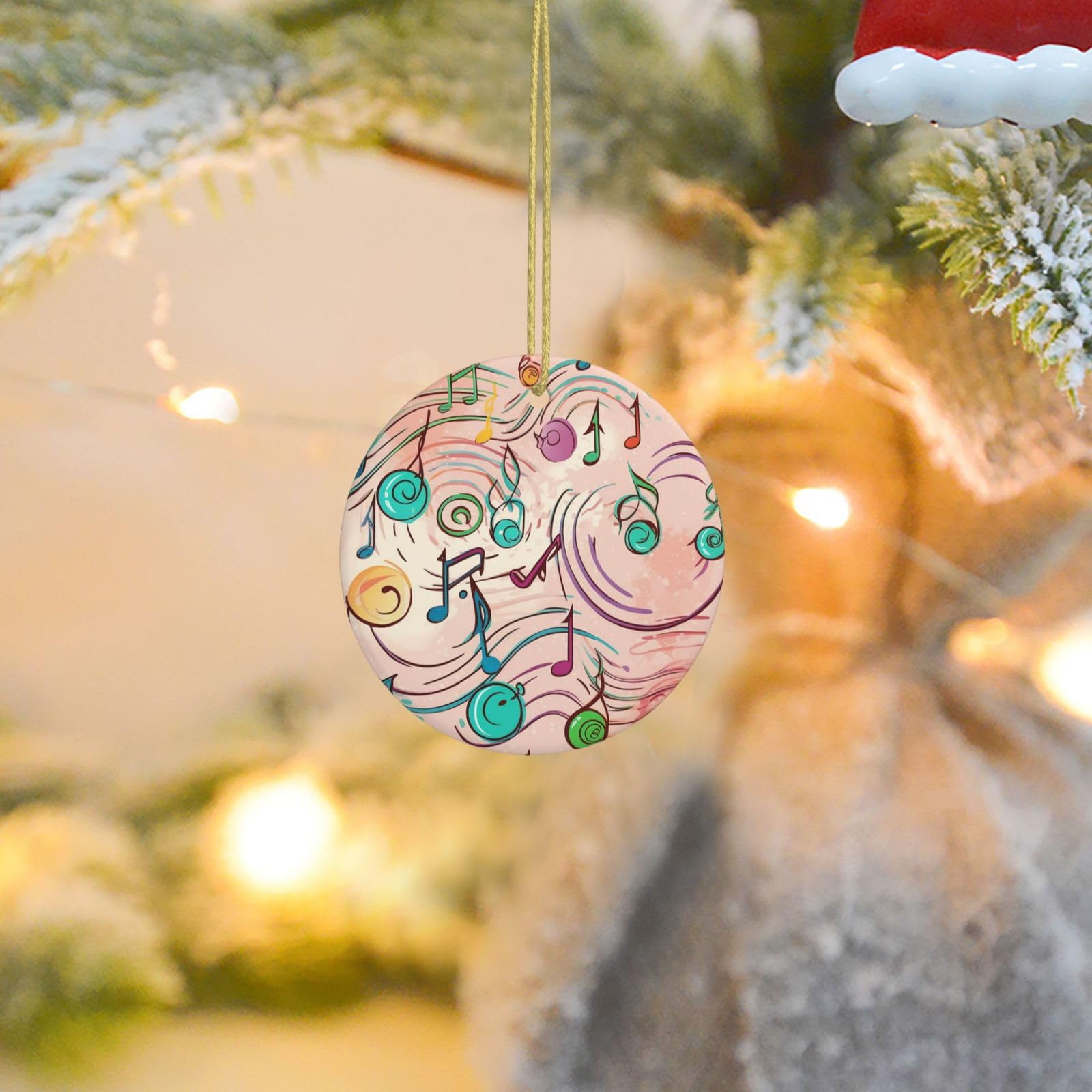 Christmas Tree Ornaments Ceramics Christmas Round Decorations Cartoon Musical Notes Ceramics Ornaments Circle Pentagram Xmas Tree Hanging Pendant for Christmas Tree Party Holiday Home Decor