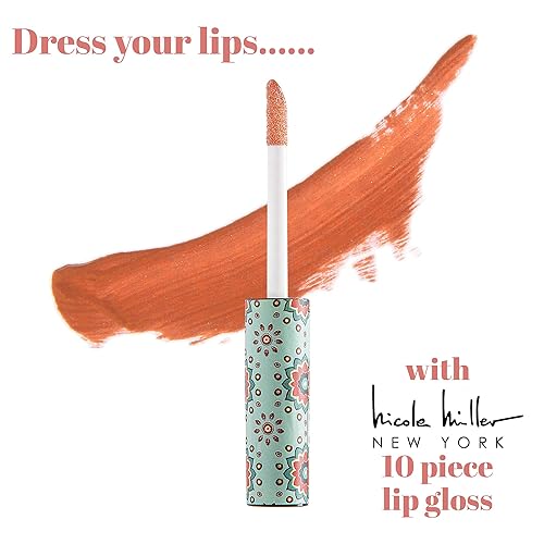 Miniatura 10 de Nicole Miller Juego de 5 brillos labiales en relieve - Belleza libre de crueldad animal en botellas transparentes, brillo rojo