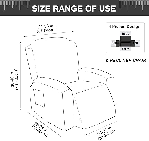 Miniatura 5 de Genina Fundas para sillas reclinables, fundas elásticas para sillas reclinables, fundas para sofá reclinable, fundas de sofá reclinable a rayas,