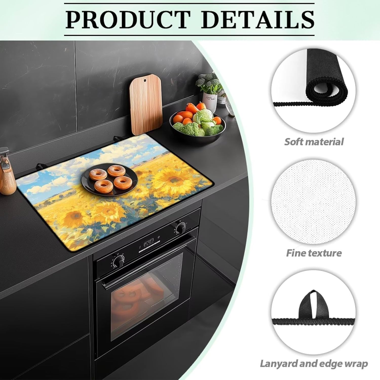 Sunflower Stove Guard for Electric Stove Glass Top Stove Cover Flat Top Stove Protector Mat Anti Slip Stove Guard for Gas Stove Top Kitchen RV and Camper