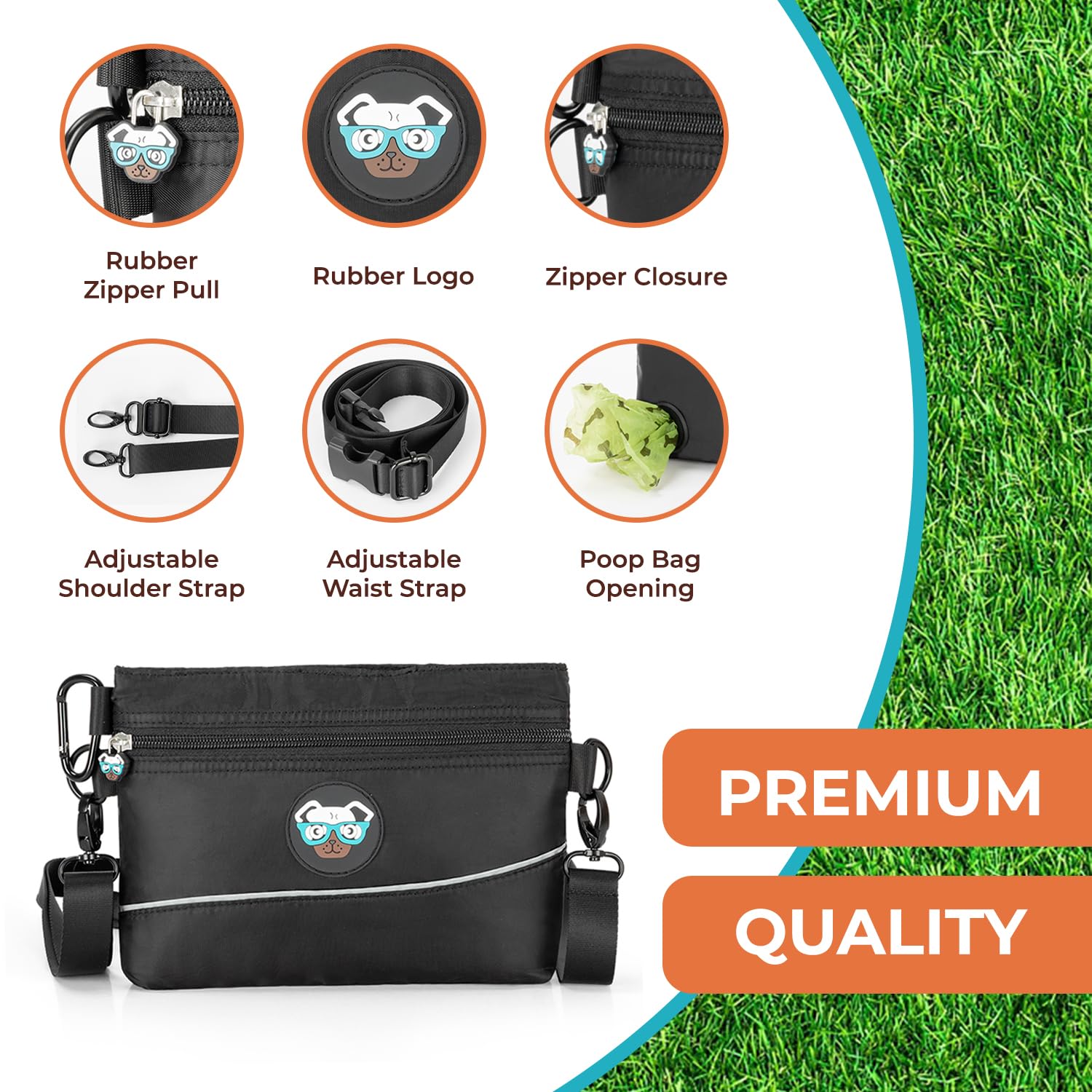 Joyride Harness Pochette de dressage pour chien – Ceinture réglable, fonction clip et distributeur de sacs à déjections canines intégré, compact, durable et élégant
