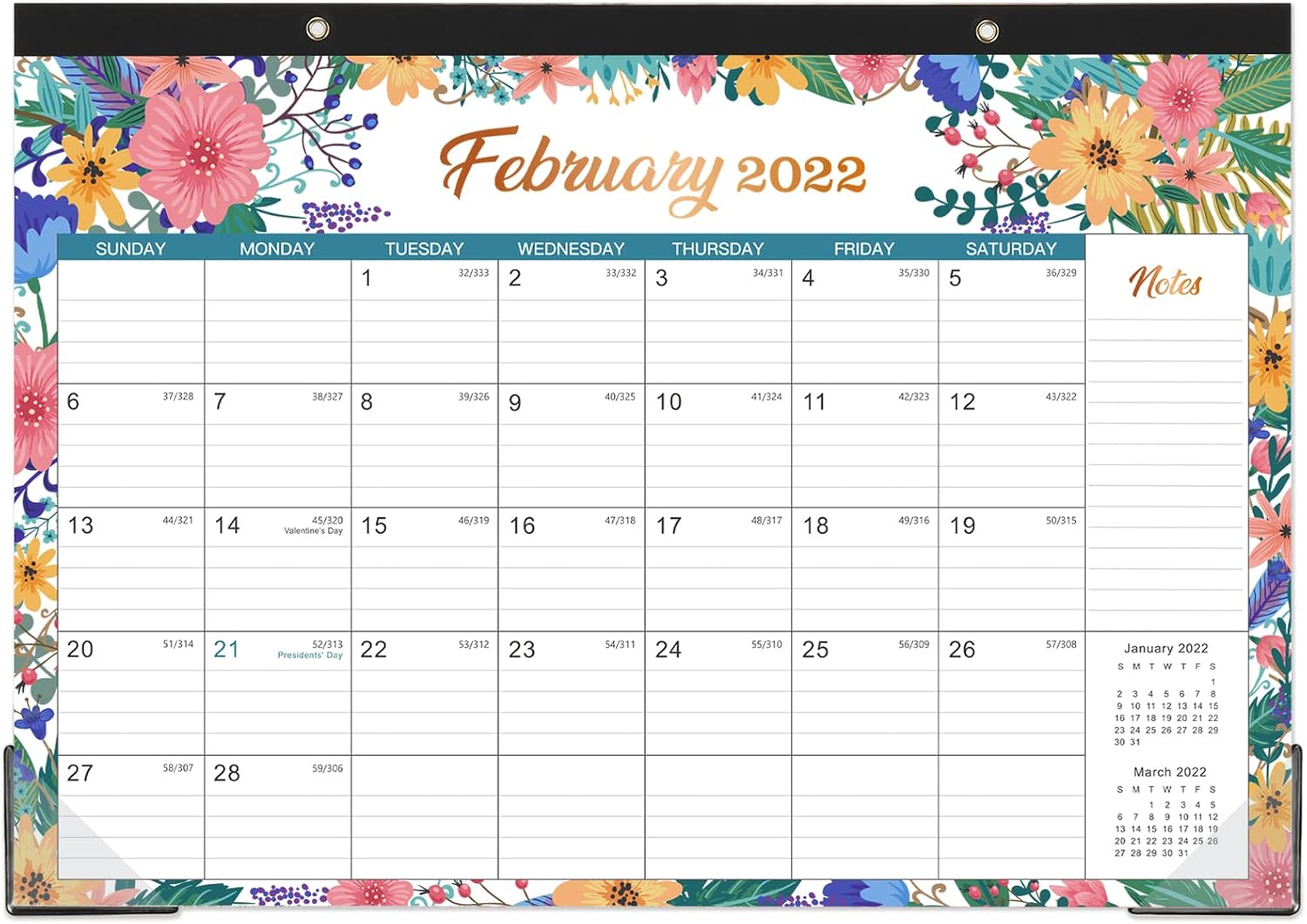 Desk Calendar 2022 - 18 Monthly Desk/Wall Calendar 2-in-1,16.8" x 12", January 2022 - June 2023, Thick Paper with Corner Protectors, Large Ruled Blocks - Colorful Flowers