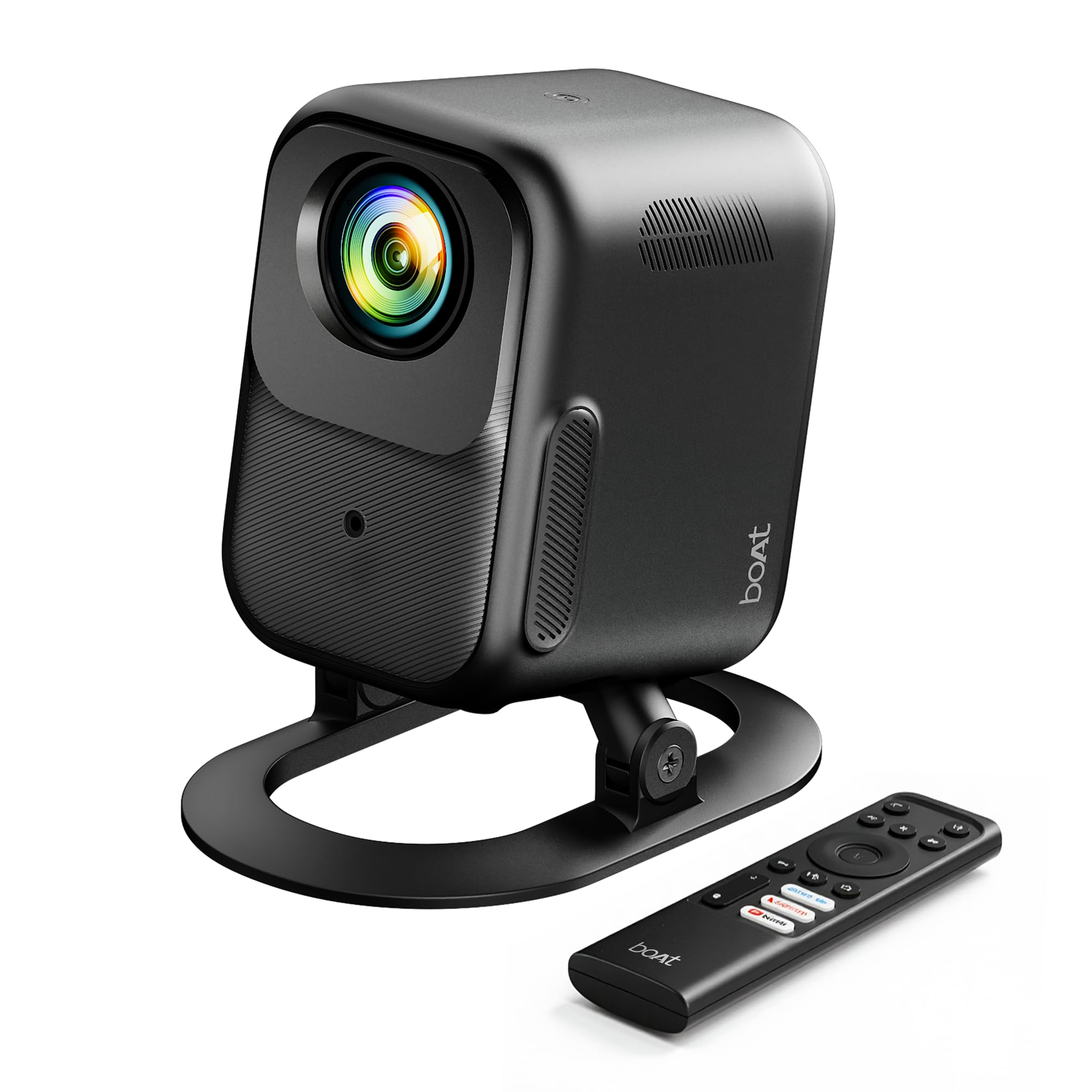 boAt Cinehead F1 Portable Home Projector,Google TV Official,Certified OTT Apps,Native 1080p, 4K Ultra HD, 300 ANSI Lumens, 6W Dolby,Auto Focus & Keystone,Dust-Proof Projector for Home (Eclipse Black)