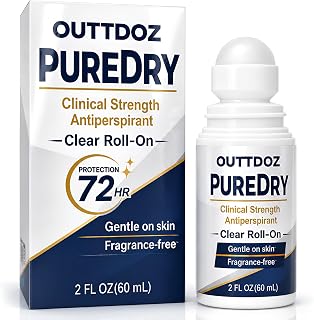 PURE DRY Antiperspirant Roll-On for Active Days, Unscented, 2 Fl Oz | Clinical Strength · 72-Hour Sweat & Odor Protection · Alcohol-Free · Clear Nighttime Formula