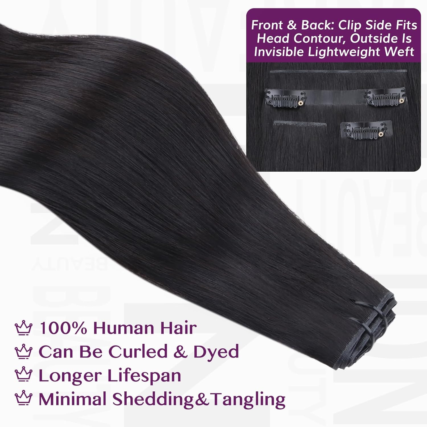 IDN BEAUTY Genius Weft Straight Clip In Hair Extensions Human Hair For Black Girl Women, Virgin Hair Longer Lifespan, Invisible Seamless PU Weft Clip Ins, 18 Inch 110g 7Pcs Natural Black
