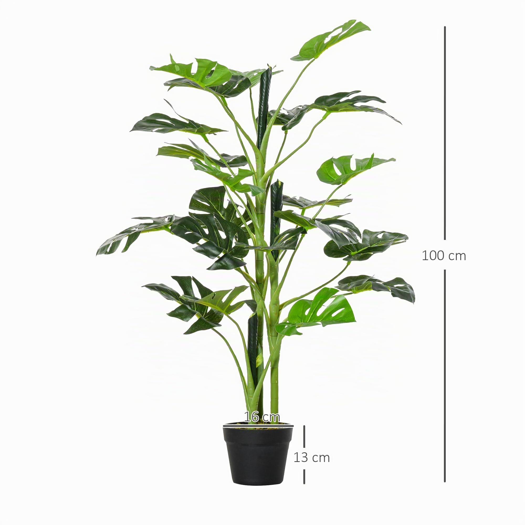 Outsunny Plante Artificielle Modèle Monstera 21 Feuilles Ø16 x 100H cm