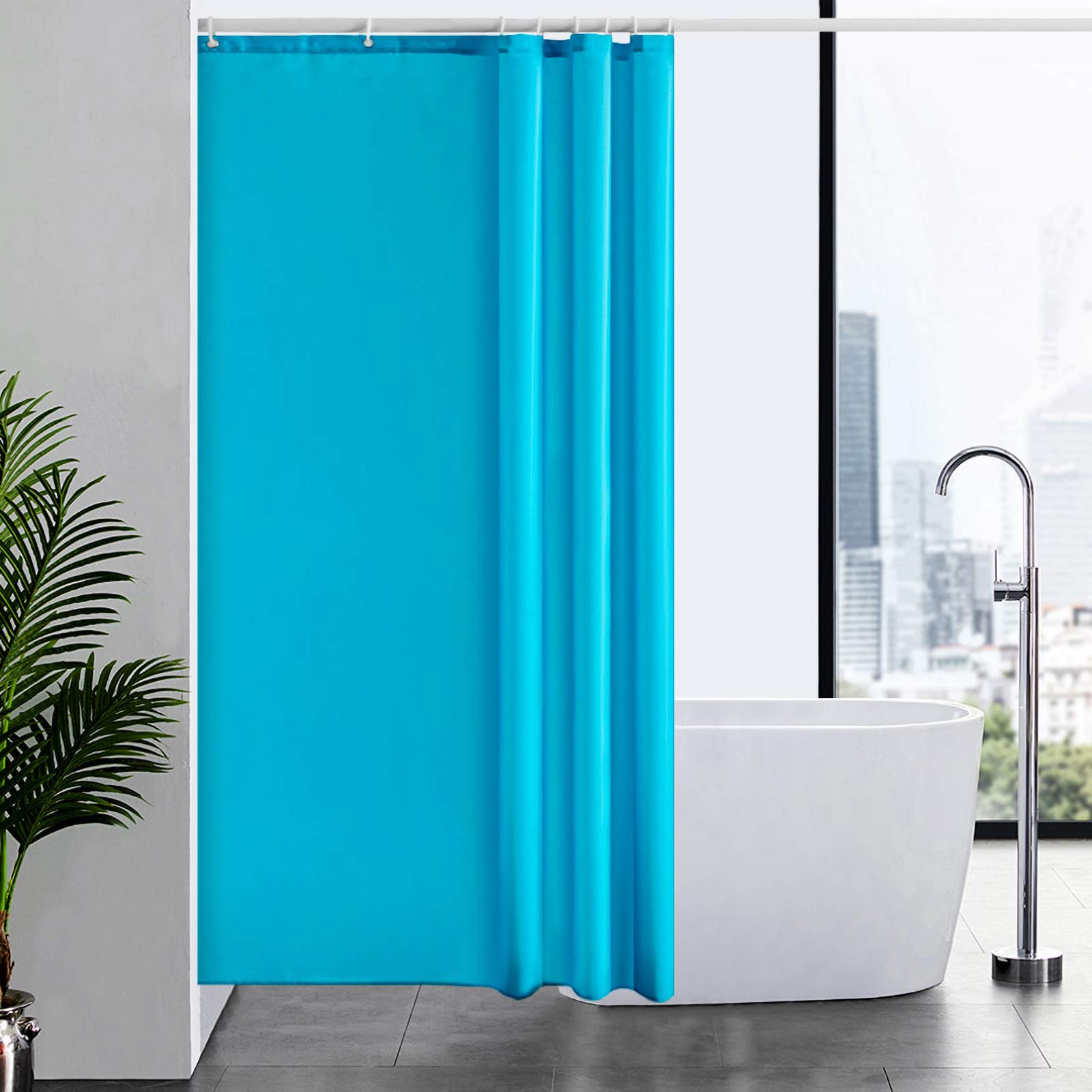 Cortinas Baño Blanca Antimoho Antibacteriano Impermeable Poliester Tela Lisa Lavable, con 12 Ganchos Plásticos, 180x200 Cortina. — view 138