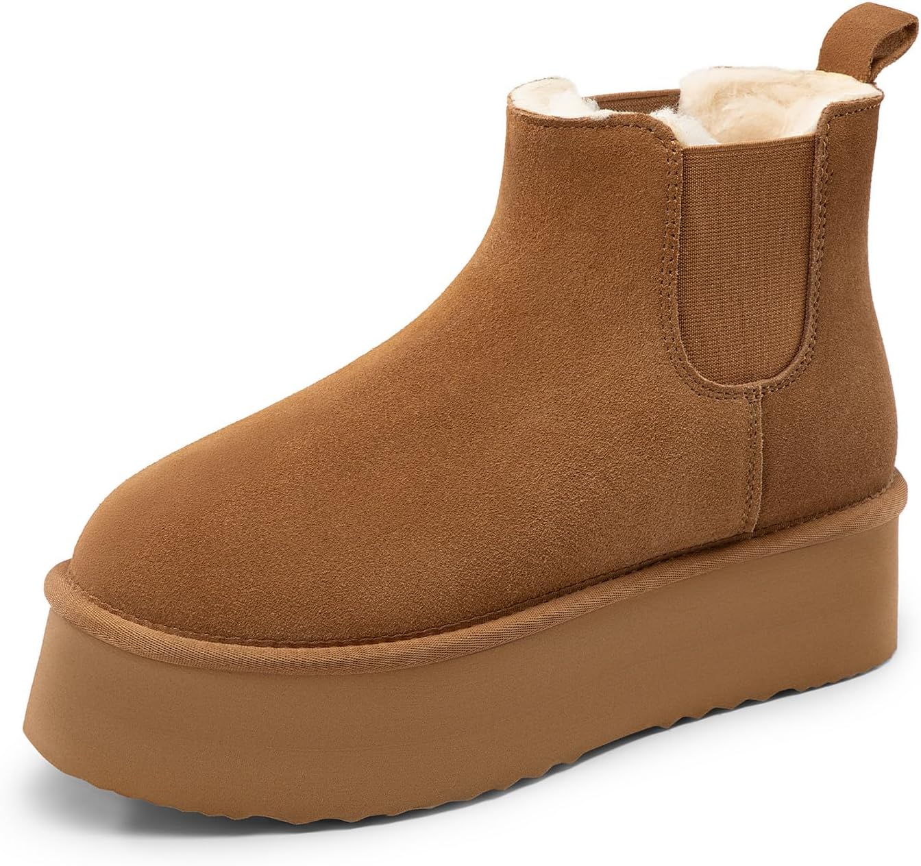 Athlefit Women's Classic Platform Chelsea Boots Winter Warm Fur Lined Anti-Slip Short Ankle Snow Boots