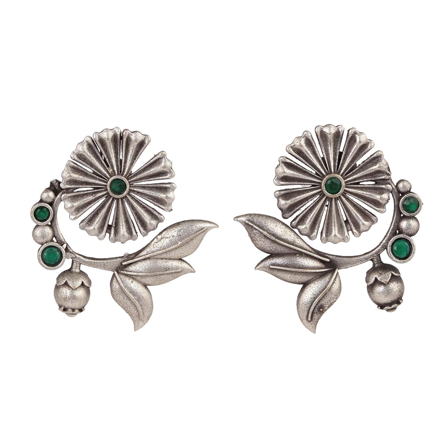 El Regalo Oxidized Brass Earrings for Women - Silver Lookalike/Silver Replica Floral Leaves Stones Statement earrings for Girls & Women- Handmade Earrings (Green) (B0CTMW3K22) Amazon Price History, Amazon Price Tracker