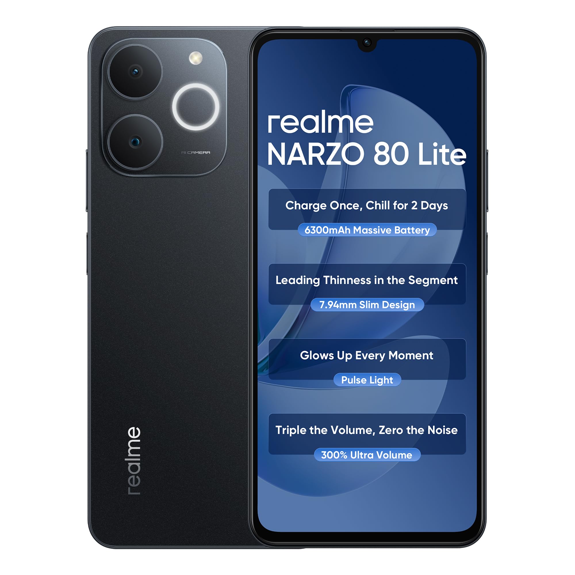 price history - realme NARZO 80 Lite 4G (Obsidian Black, 6GB+128GB) | 6300mAh Segment's Biggest Battery | 7.94mm Slim Design | 300% Ultra Volume | Pulse Light: 9 Colors, 5 Glow Modes | Ai Assist