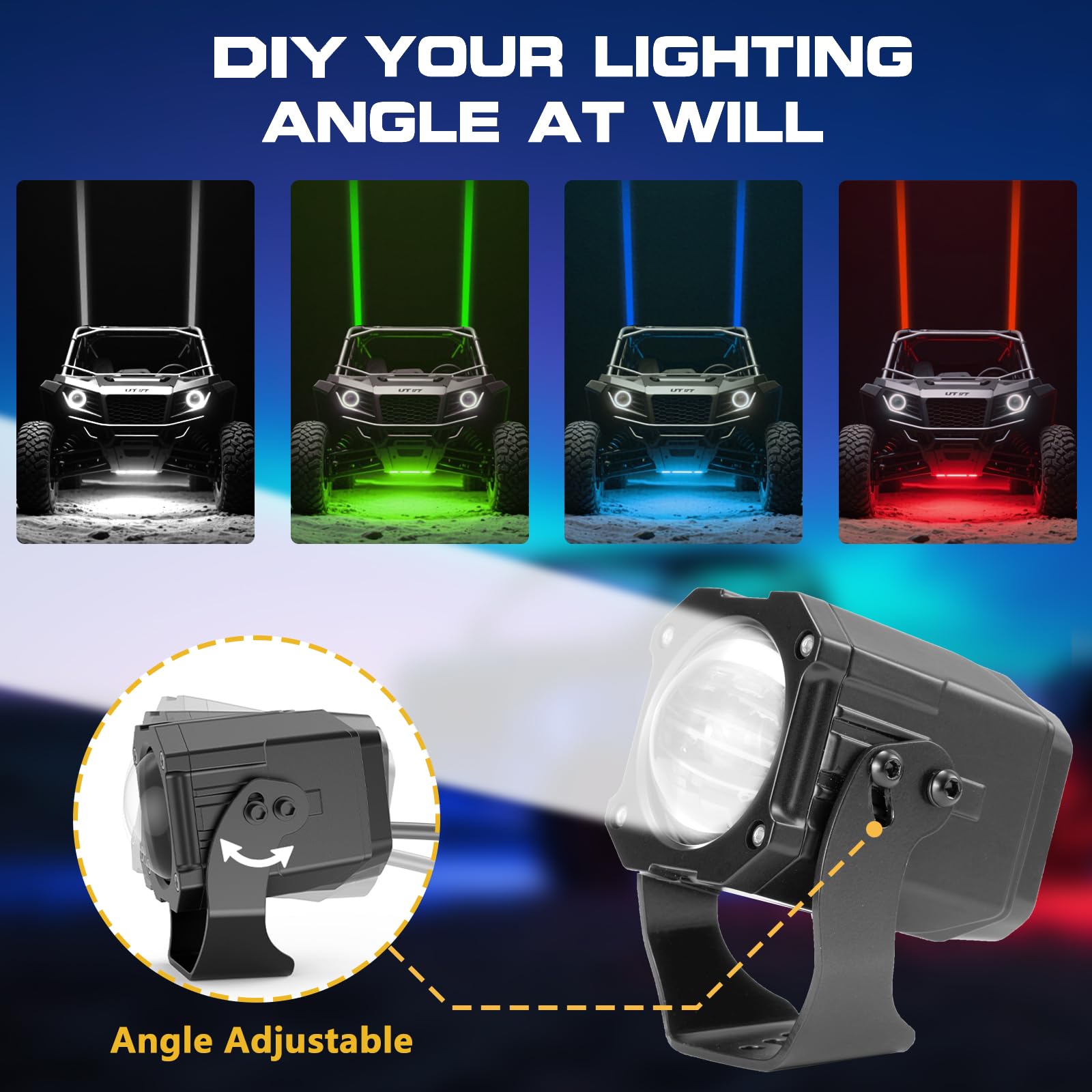 60 mm Whipless Led Whip Lights z przełącznikiem kołyskowym, zestaw combo, regulowane mocowania, kompatybilne z UTV/ATV/SXS/Polaris RZR/Can-Am/Maverick X3/CFmoto/Kawasaki, wielokolorowe