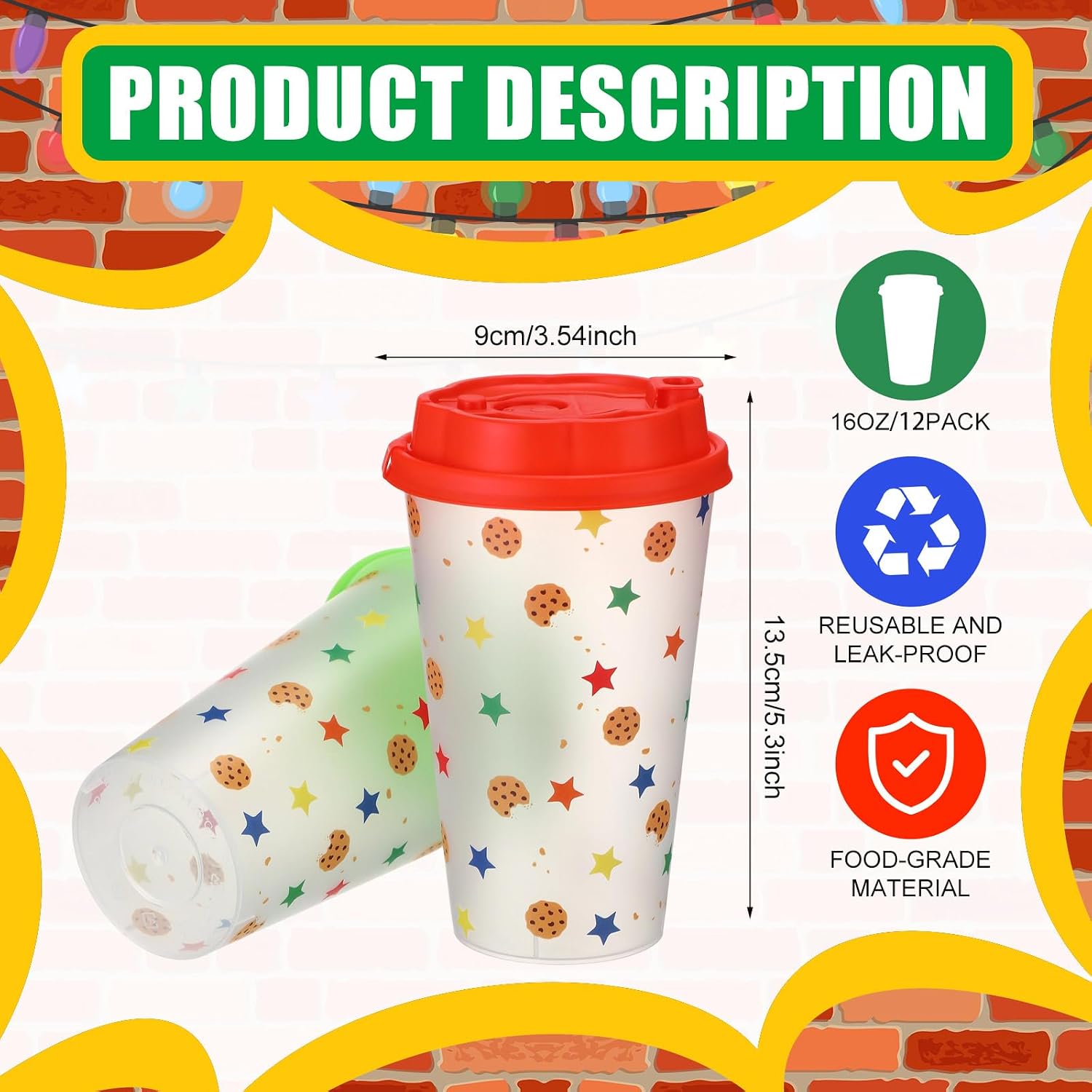 12 Pcs Street Themed Party Favors Decorations Include Plastic Cups with Lids and Straws, 16oz Party Cups for Cookie Themed Cartoon Birthday Supplies Goodie Bag Stuffer Fillers