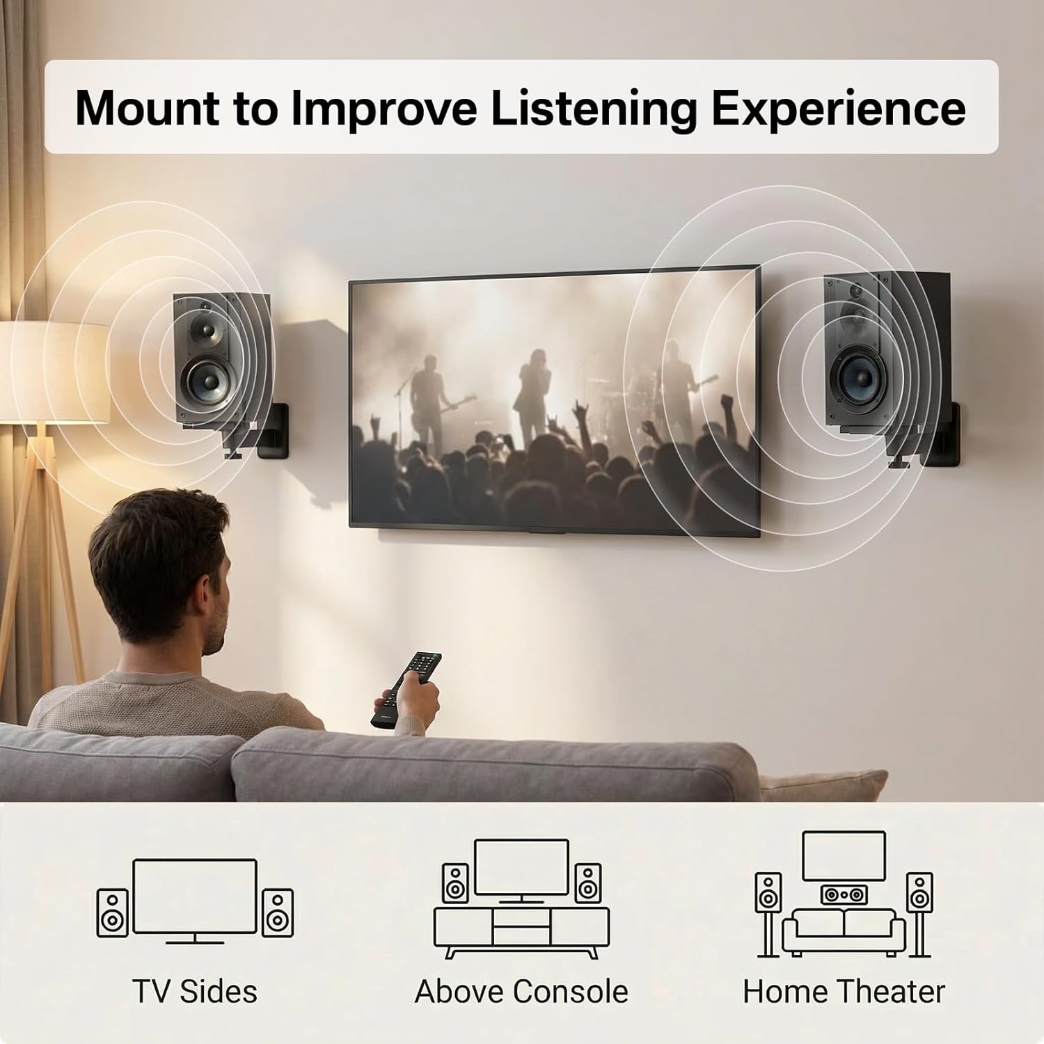 Heavy Duty Speaker Wall Mounts Compatible with Sony SS-CS5/SS-CS5M2/SS-CS8, Adjustable Dual Side Clamp Large Wall Mounts for Sony Speakers, Fits 5–11" Wide Speakers, WR Cable Ties, Hold Up to 55Lbs