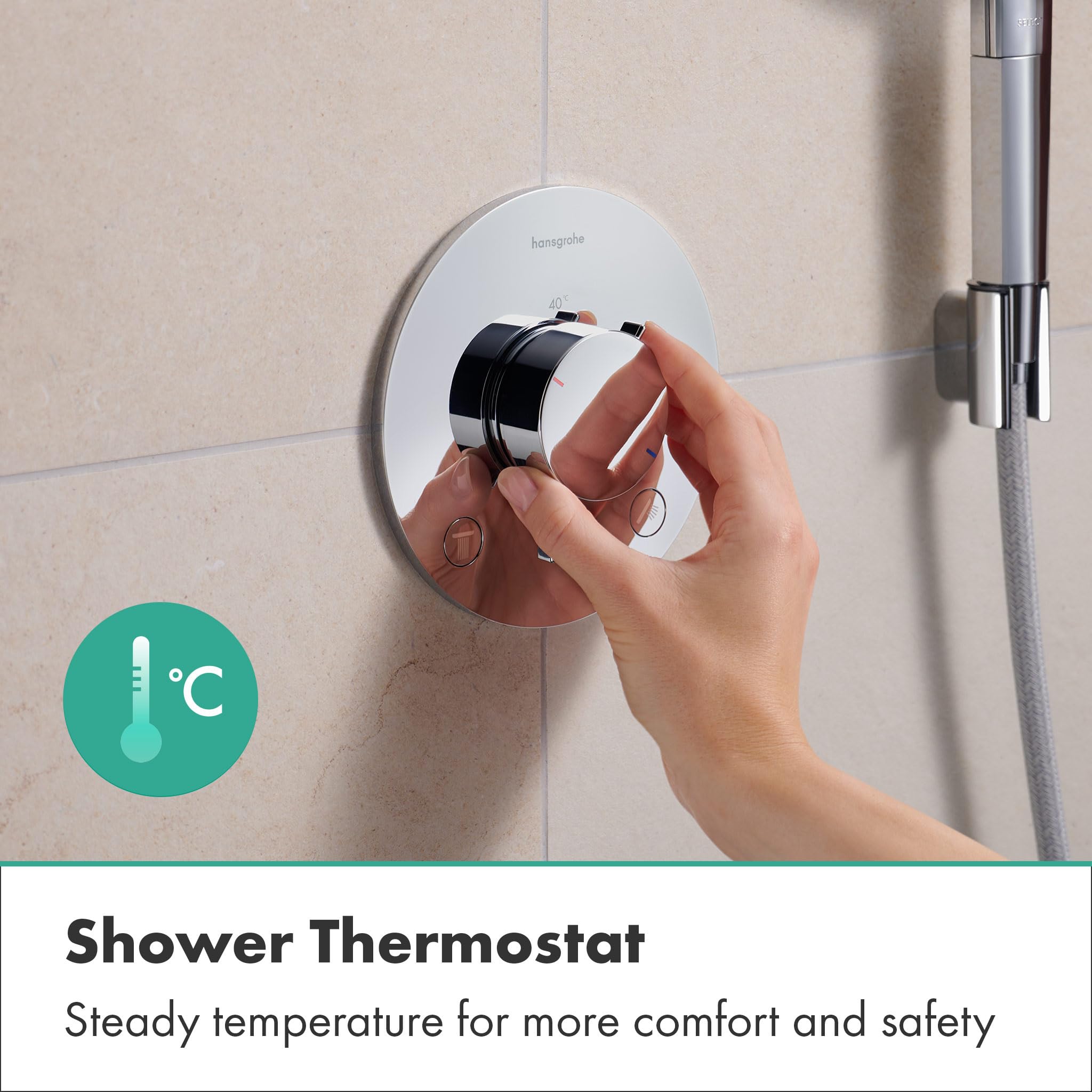 hansgrohe Ecostat Comfort S - Miscelatore termostatico incasso, Rubinetto termostatico con blocco di sicurezza (SafetyStop) a 40° C, Termostato rotondo, 2 utenze, cromo, 33715000