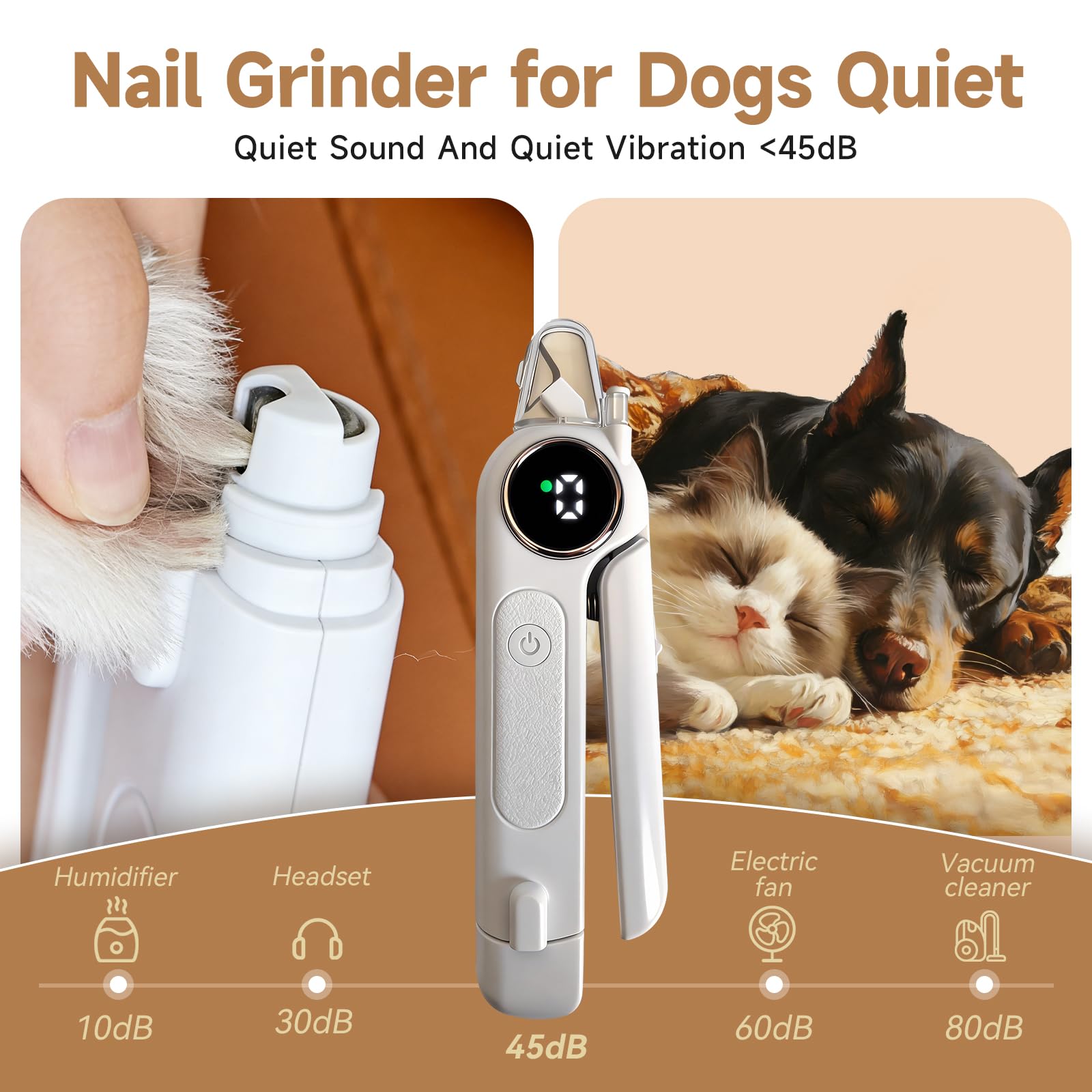 2-in-1 Dog Cat Nail Grinder & Clipper with LED Light, Pet Nail Clippers for Large Medium Puppy Dogs Ultra Quiet, Dog Cat Nail Trimmers with Splash Guard, Electric Dog Cat Claw Care File (White) - image 6