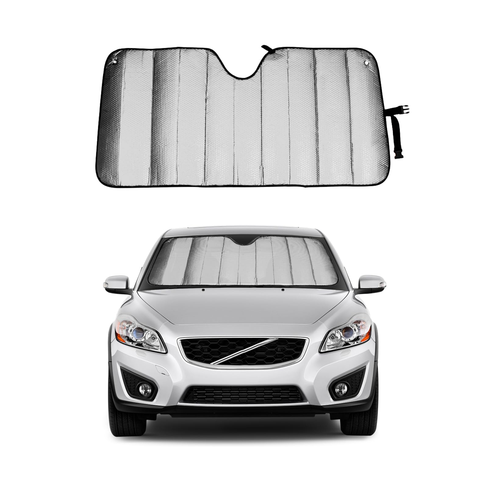 Car Windshield Sunshade, Foldable Front Window Visor Protector, Thicken 5-Layer Bubble Block Heat and Sun UV Rays, Sun Blocker Keep Your Car Cool, Universal Car Accessories (Silver)