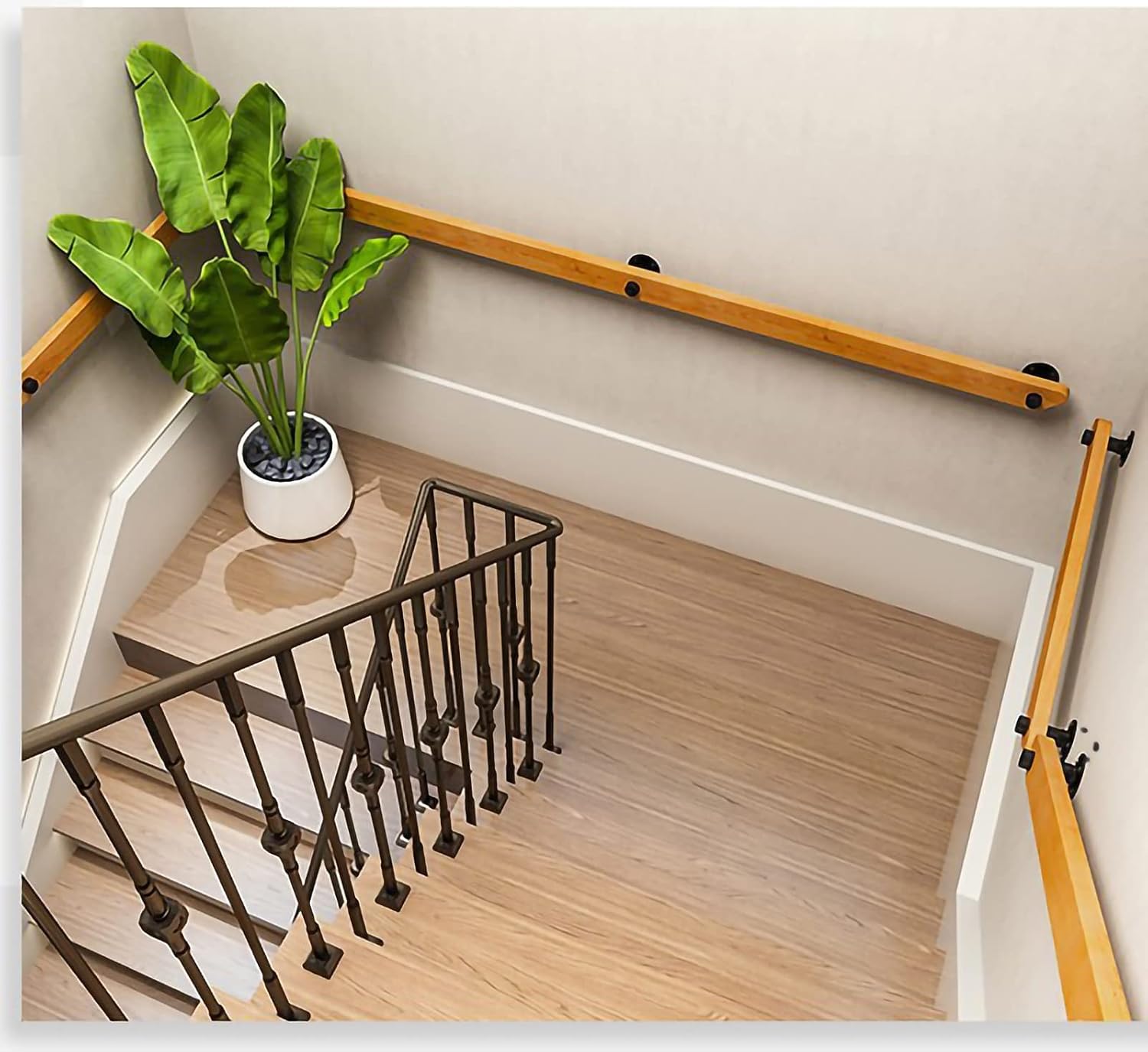 MObyat Handrail, Home Staircase Handrails Wooden Non-Slip Stair Railing, for Indoor Outdoor Safety Support, Wall Mount Hand Rails with Installation Kit, Easy to Install (Color : OneColor,
