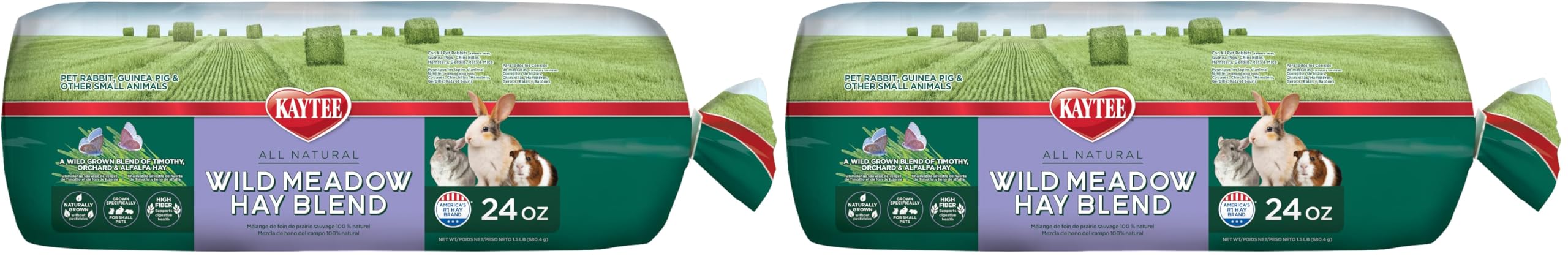 Kaytee All Natural Timothy Hay Wild Meadow Hay Blend for Guinea Pigs, Rabbits &amp; Other Small Animals, 24 Ounce (Pack of 2)