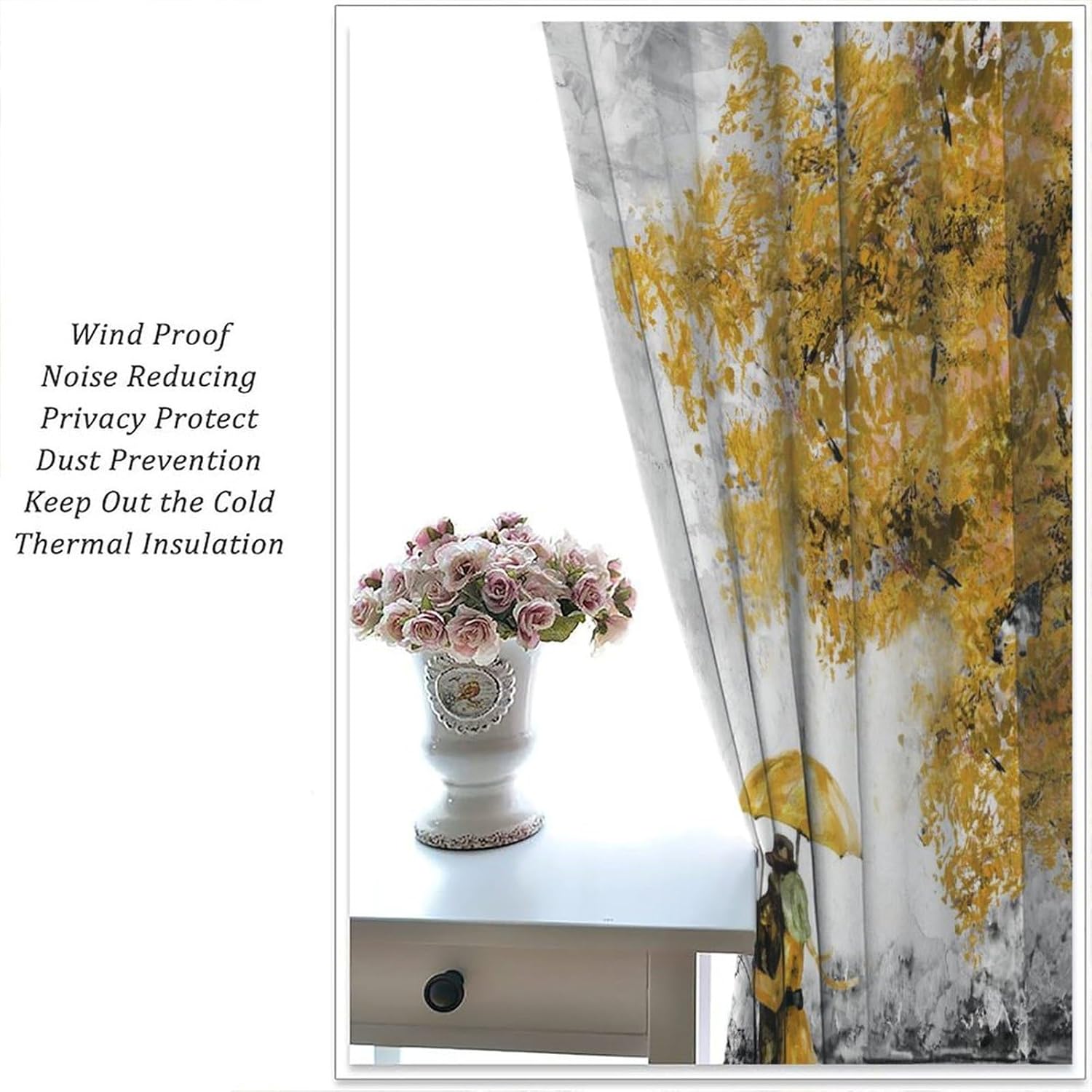 Paris Eiffel Tower Blackout Window Curtains, Oil Painting Art European Cityscape Yellow Trees Print Window Drapes, for Bedroom Living Room 21(W)*54(L) 2 Panels