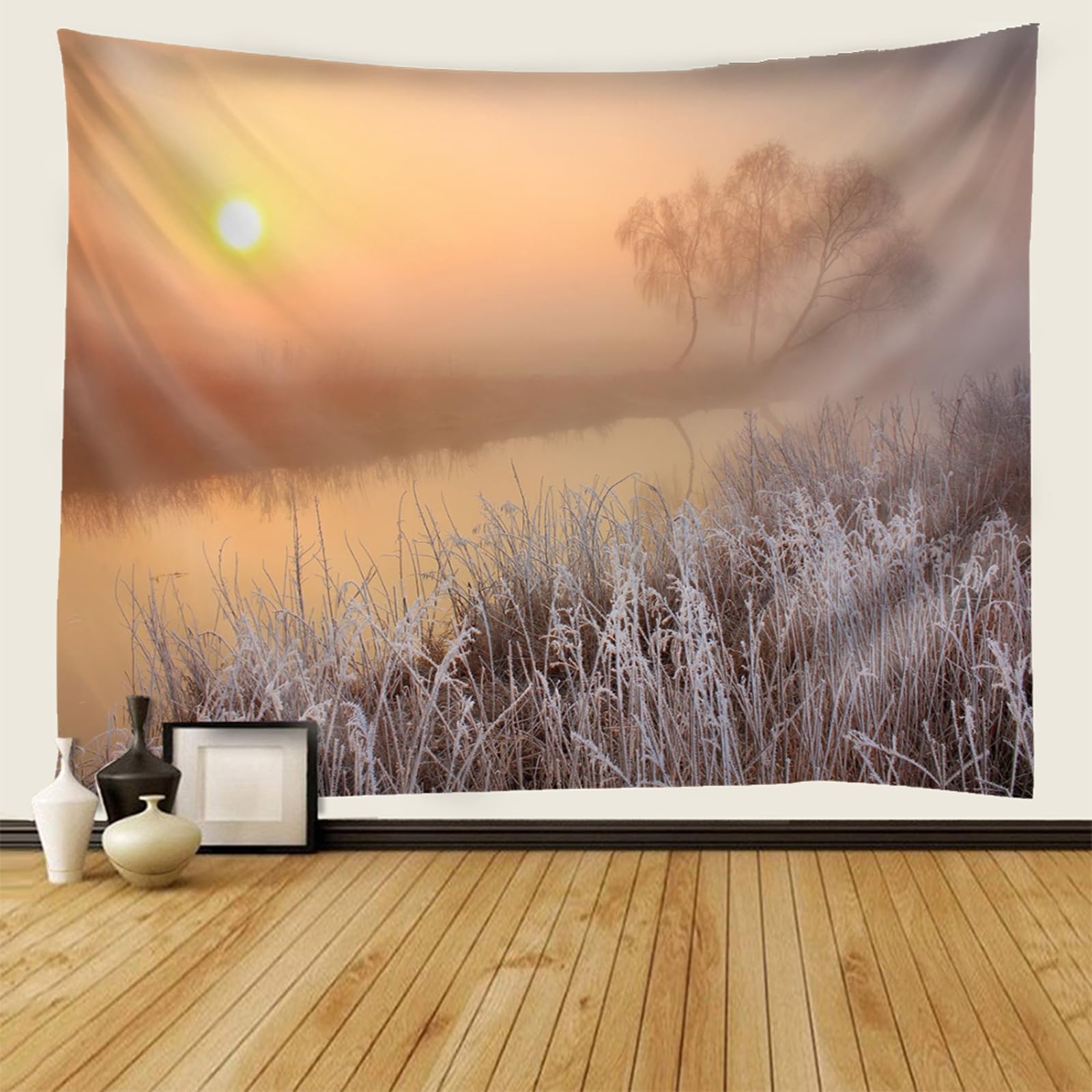 RDSGYZ Dywan ścienny duży 256 x 350 cm, makata na ścianę, motyw zachodu słońca i jeziora, zasłona ścienna, dekoracja ścienna, pokój dziecięcy, sypialnia, salon