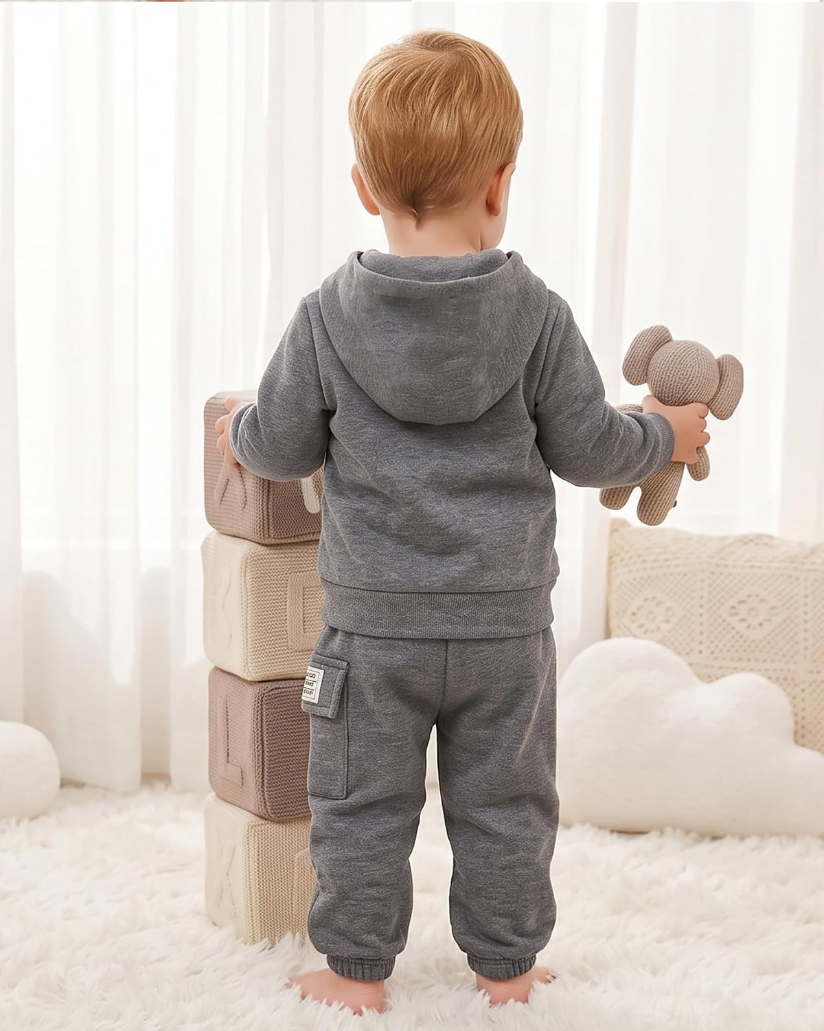 Toddler Baby Boy Clothes Long Sleeve Hoodie Sweatshirt Solid Sweatsuit Jogger Set Infant Boys Fall Winter Outfit