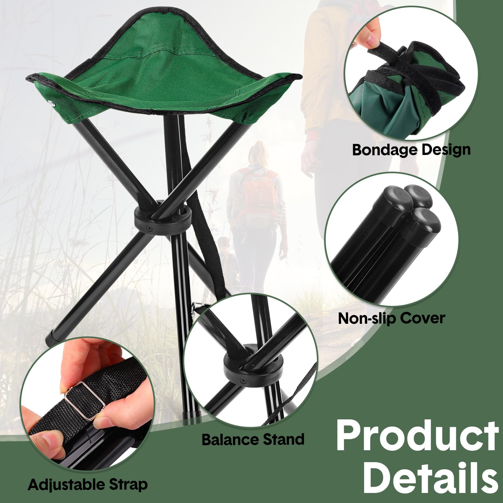 Deekin 4 sgabelli da campeggio pieghevoli, altezza 40 cm, sedia portatile con treppiede, sedia da campeggio, viaggi, leggera, pieghevole, per campeggio, passeggiate, caccia, escursionismo, pesca