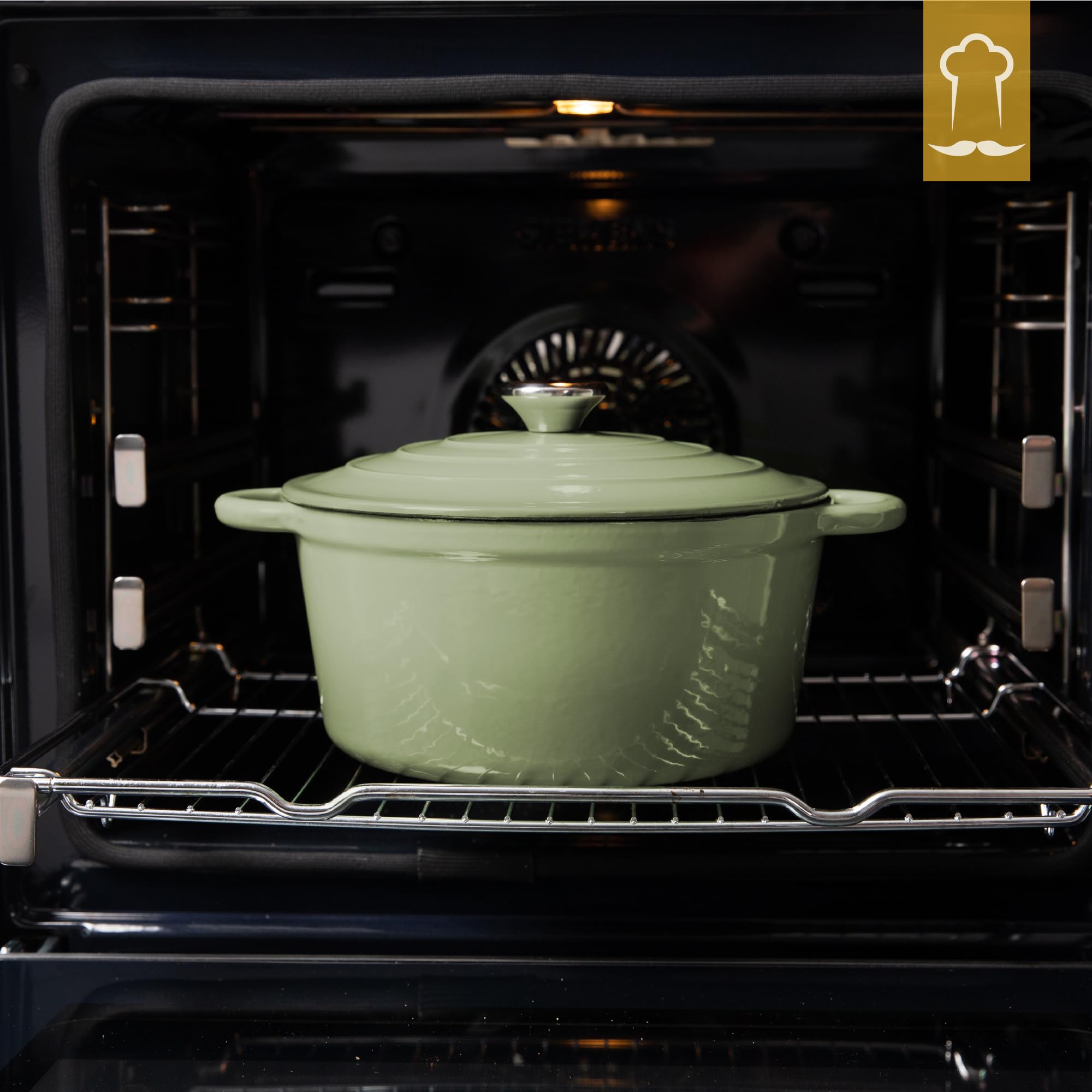 Chefarone Cacerola Hierro Fundido 24 cm 3,5L Esmaltada con Tapa Inducción Horno – Cocotte Multiusos para Hornear Pan Guisar Freír Cocinar