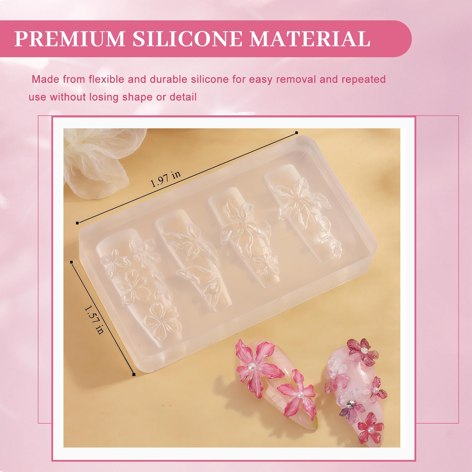 Silicona Molde Para Uñas 2 Piezas Reutilizables Transparente 3D Flores Arte De Uñas Plantillas