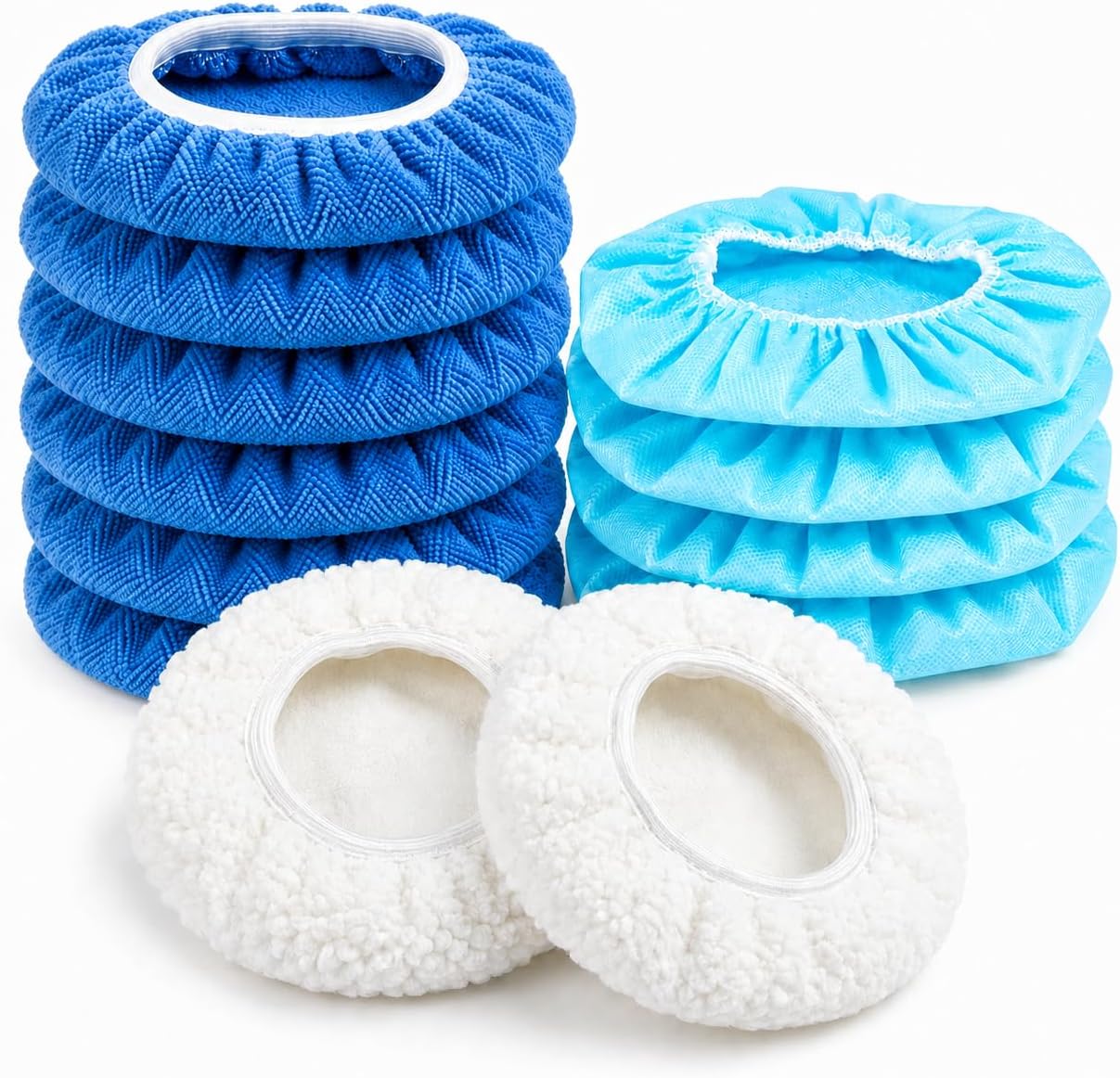 Sukh 12PCS Car Buffing Polishing Pads, 5-6 Inch Microfiber Polishing Bonnet Pads, Soft Buffer Wax Cover Kit for Vehicle Car Paint Waxing, Cleaning, Polishing & Scratch Remover Compatible