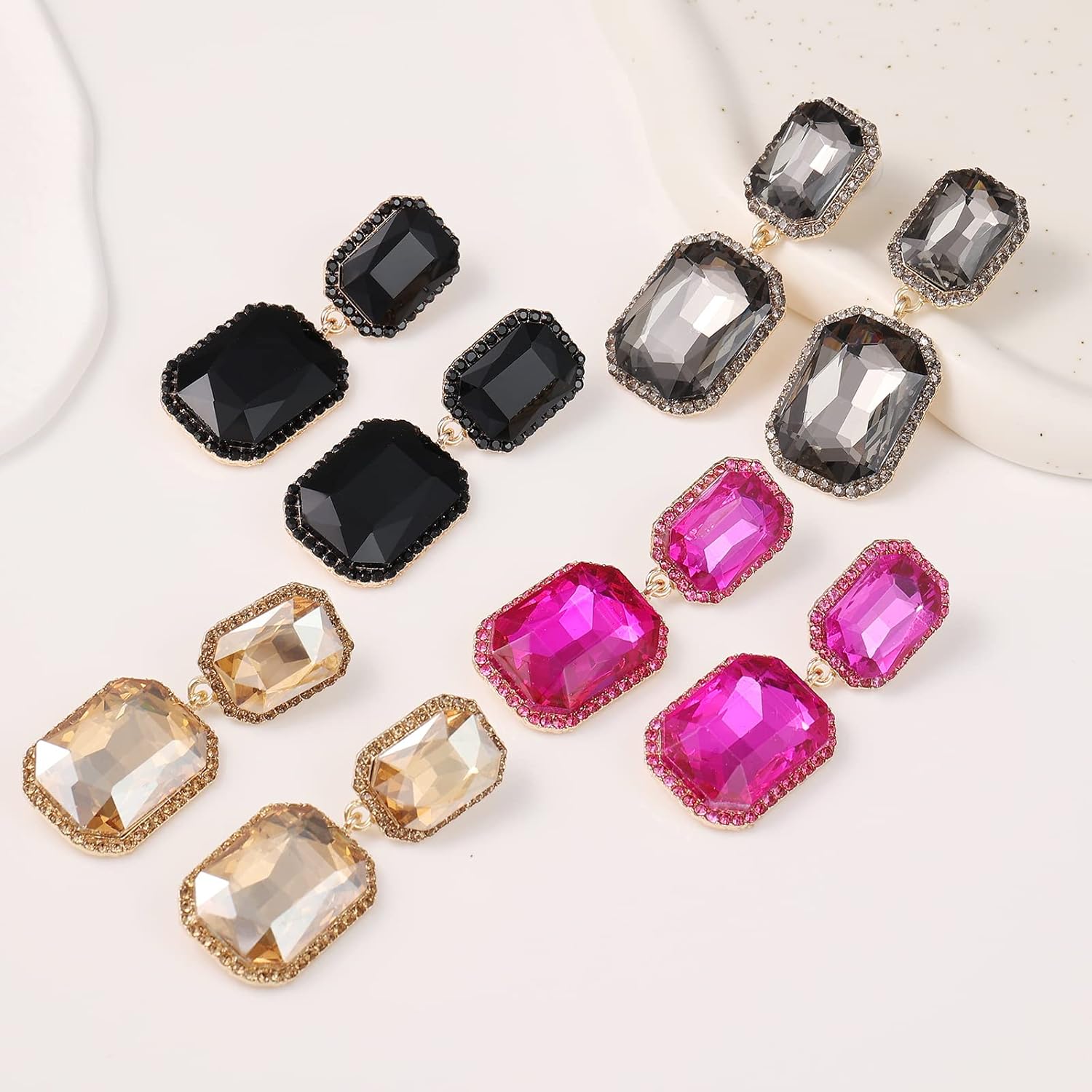 Vintage Rhinestone Statement Earrings Fancy Big Crystal Rectangle Drop Dangle Earrings Evening Prom Pageant Jewelry Earrings for Women - Image 7