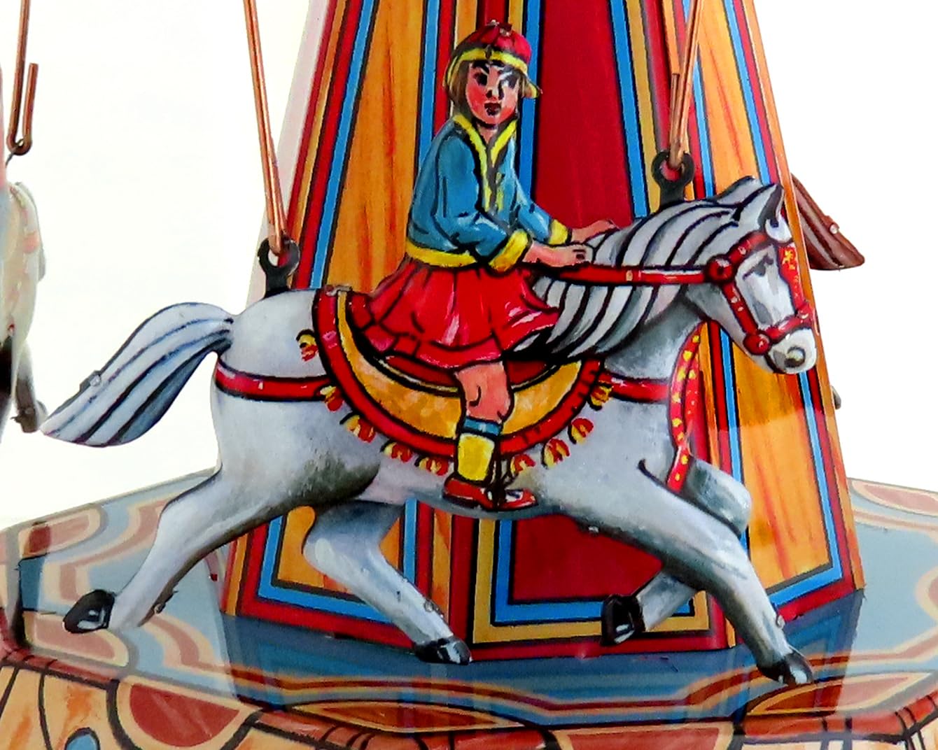 Giocattolo Meccanico di Metallo - Giostra o carosello Meccanico di Latta cromolitografata con Cavalli - Oggetto da Collezione Vintage per Soli Adulti