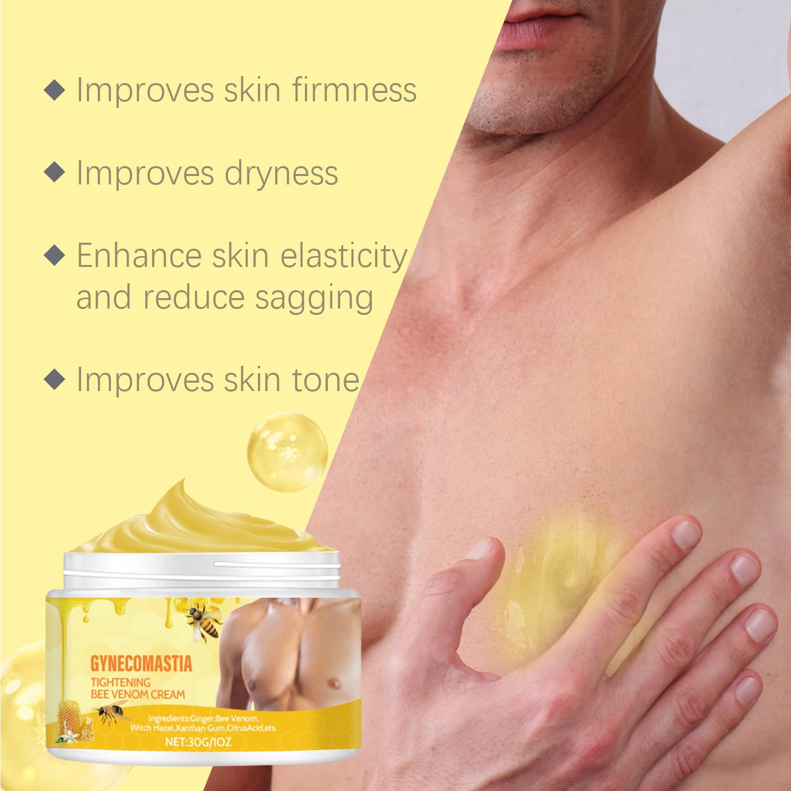 Breast Firming Massage Cream with Bee Venom, Gynecomastia Firming Cream, Cellulite Reduction Cream, Male Chest Massage Cream - Image 3
