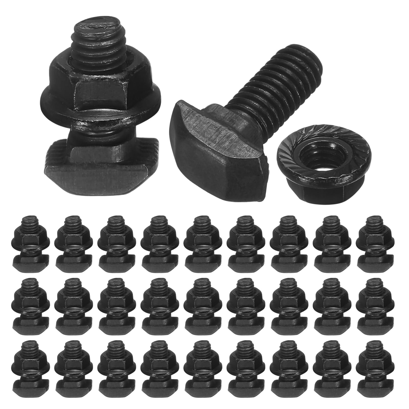 sourcing map 30pcs M5x12mm t Slot Drop-in Bolt, Carbon Steel Hammer Head Bolts t Shape Stud Sliding Screw with M5 Hexagon Flange Nuts for European Standard 20 Series Aluminum Profile
