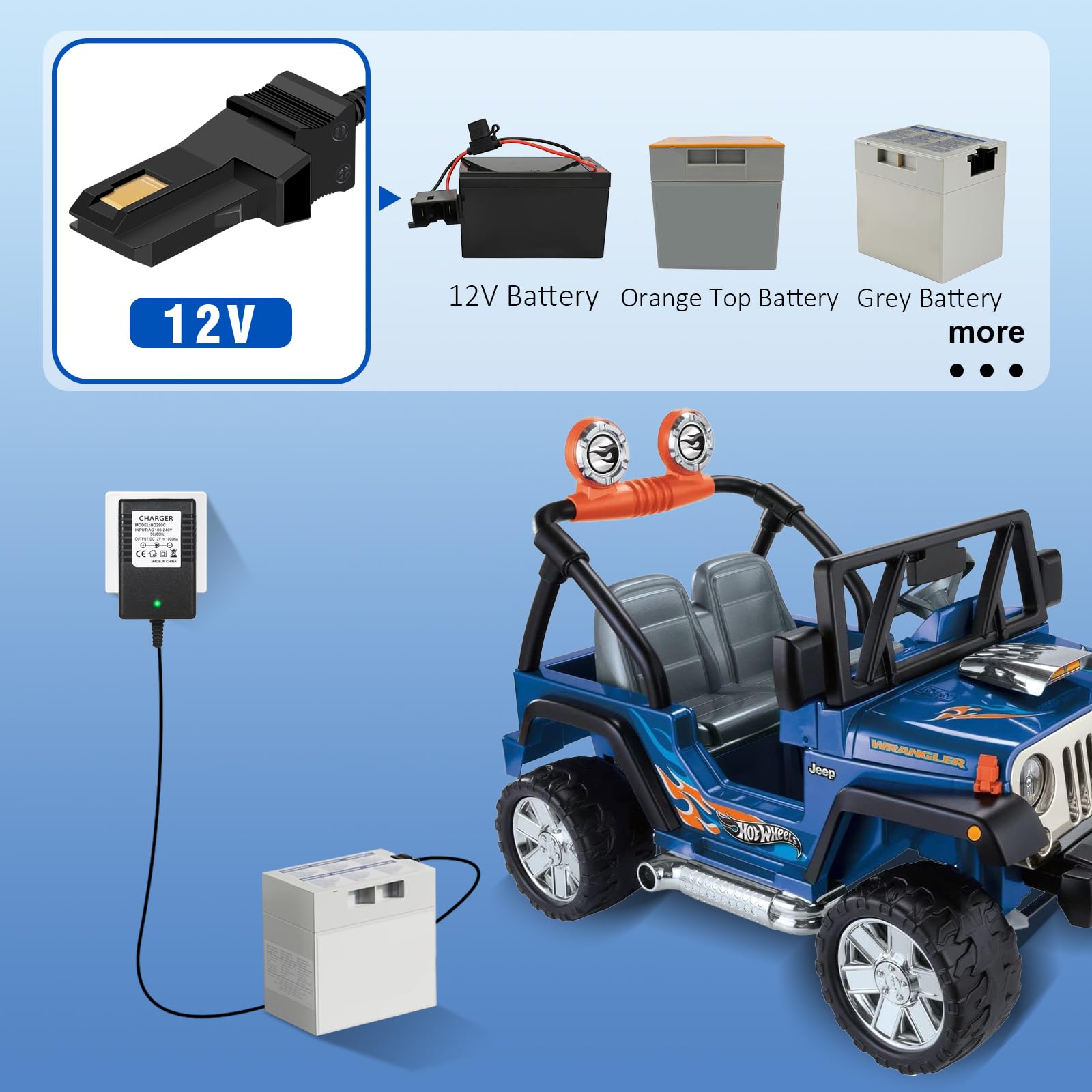 12v Battery Charger for Power Wheels,Replacement Charger for Fisher Price 12V Adapter Cord,for Fisher-Price Power Wheels Gray and Orange Top Battery